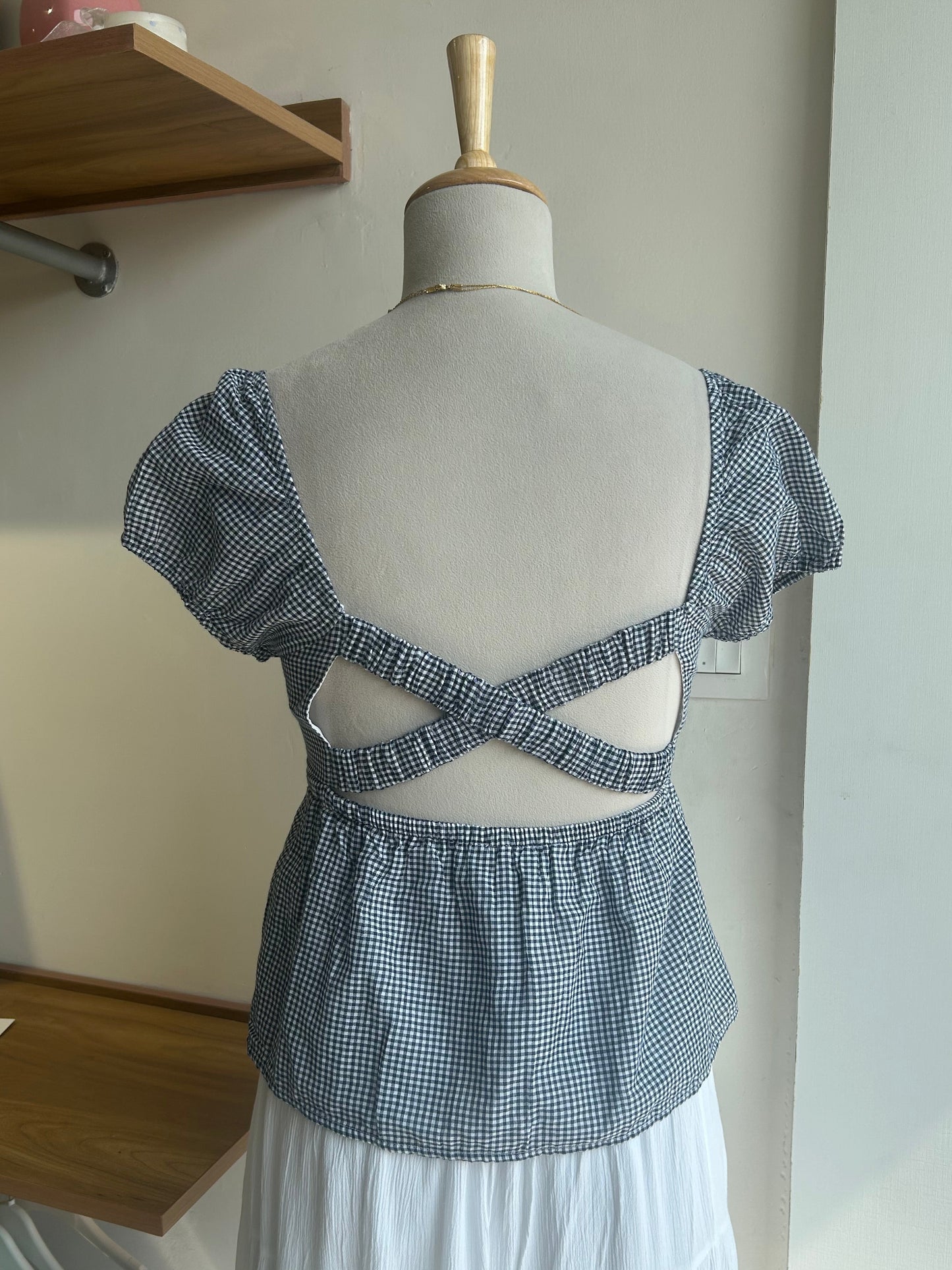 Black check peplum top