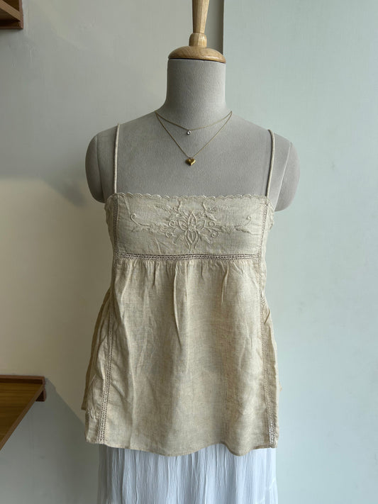 Zara beige linen blend top