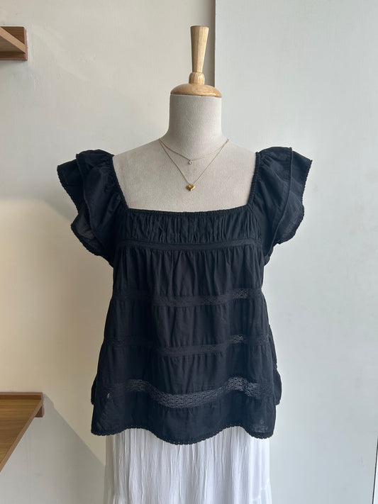 Black ruffled sleeve top