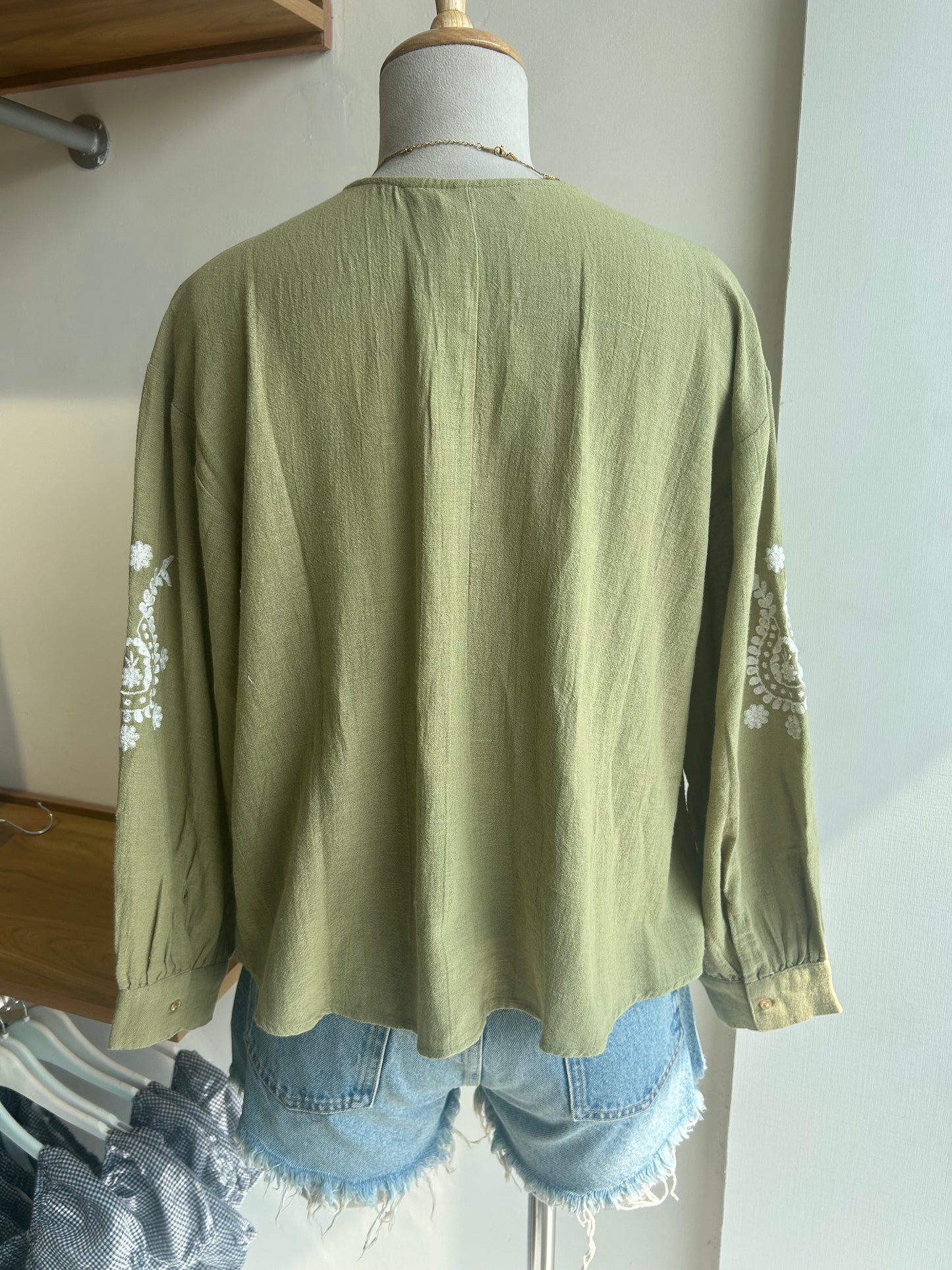 Zara green embroidered top