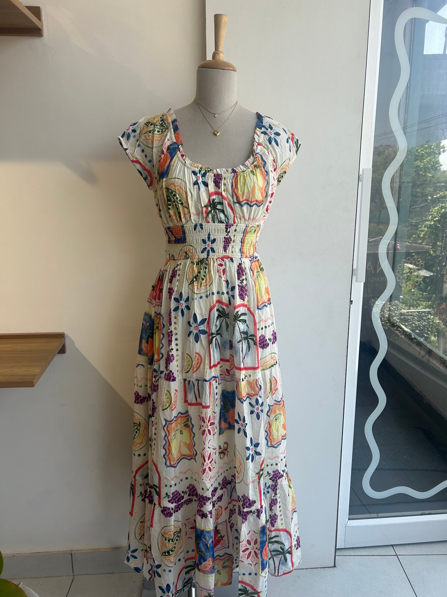 Smocked Waist Multicolour Dress