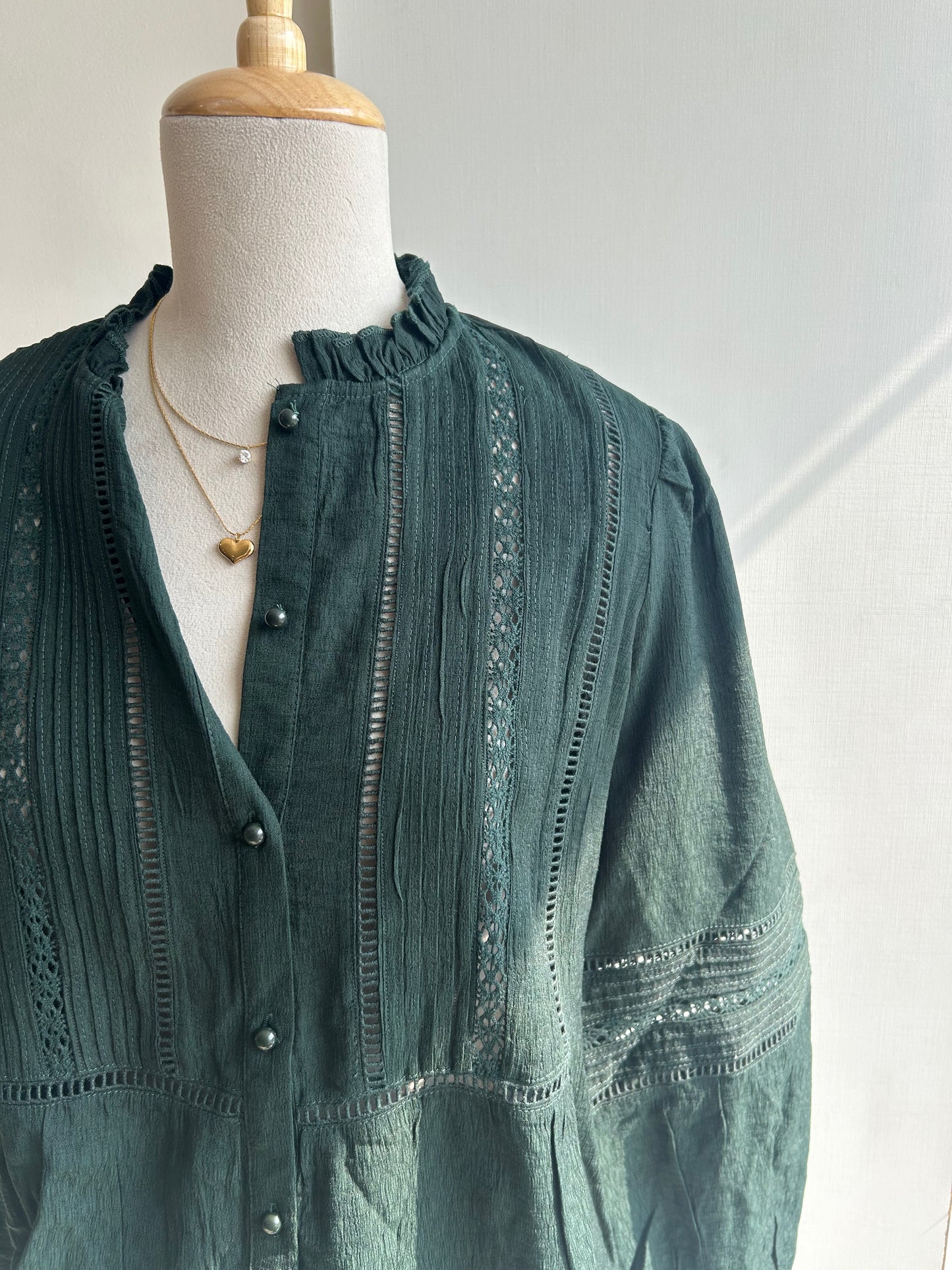 Zara green shirt with lace trim