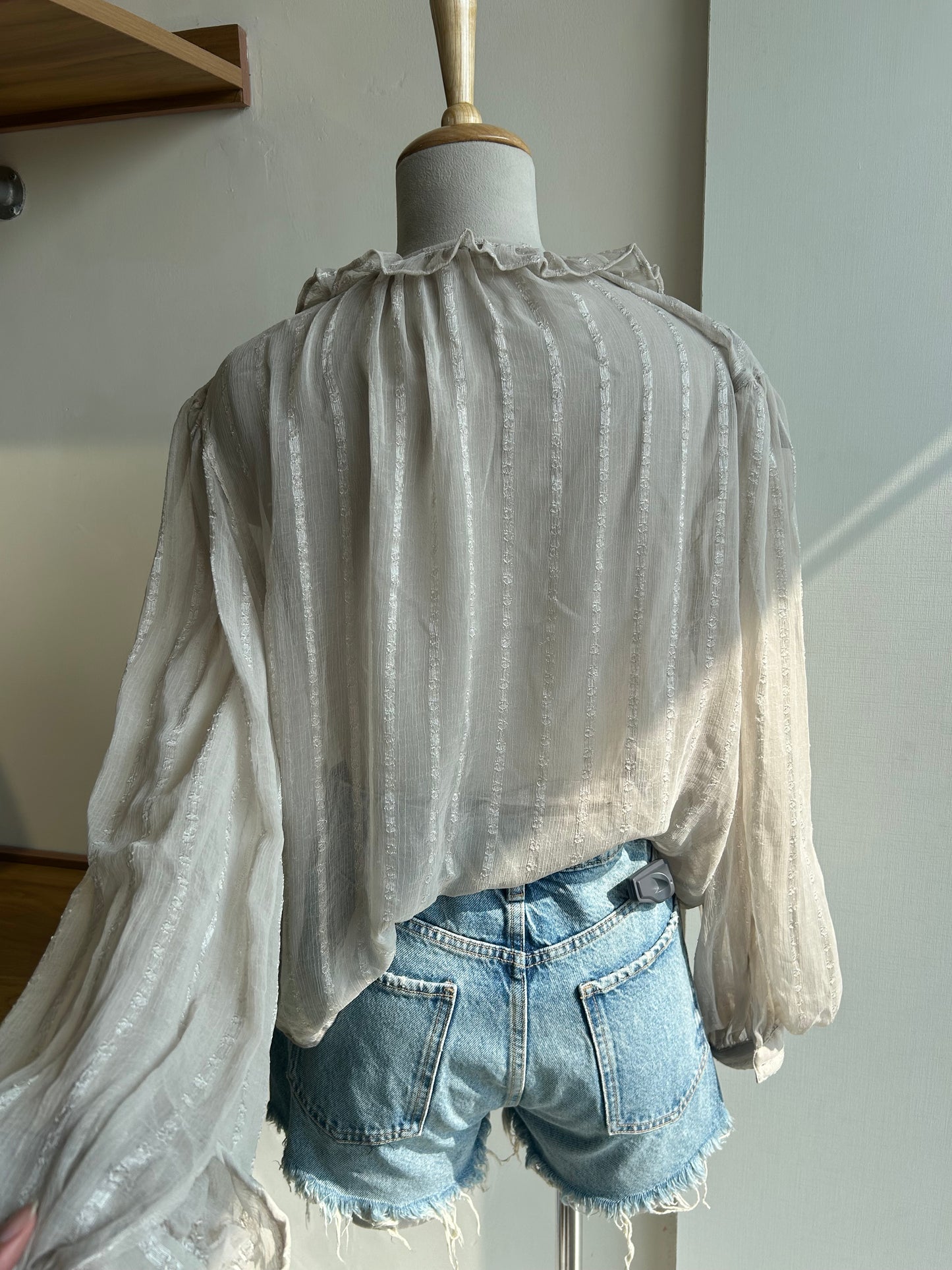 Sheer long sleeve ruffle top