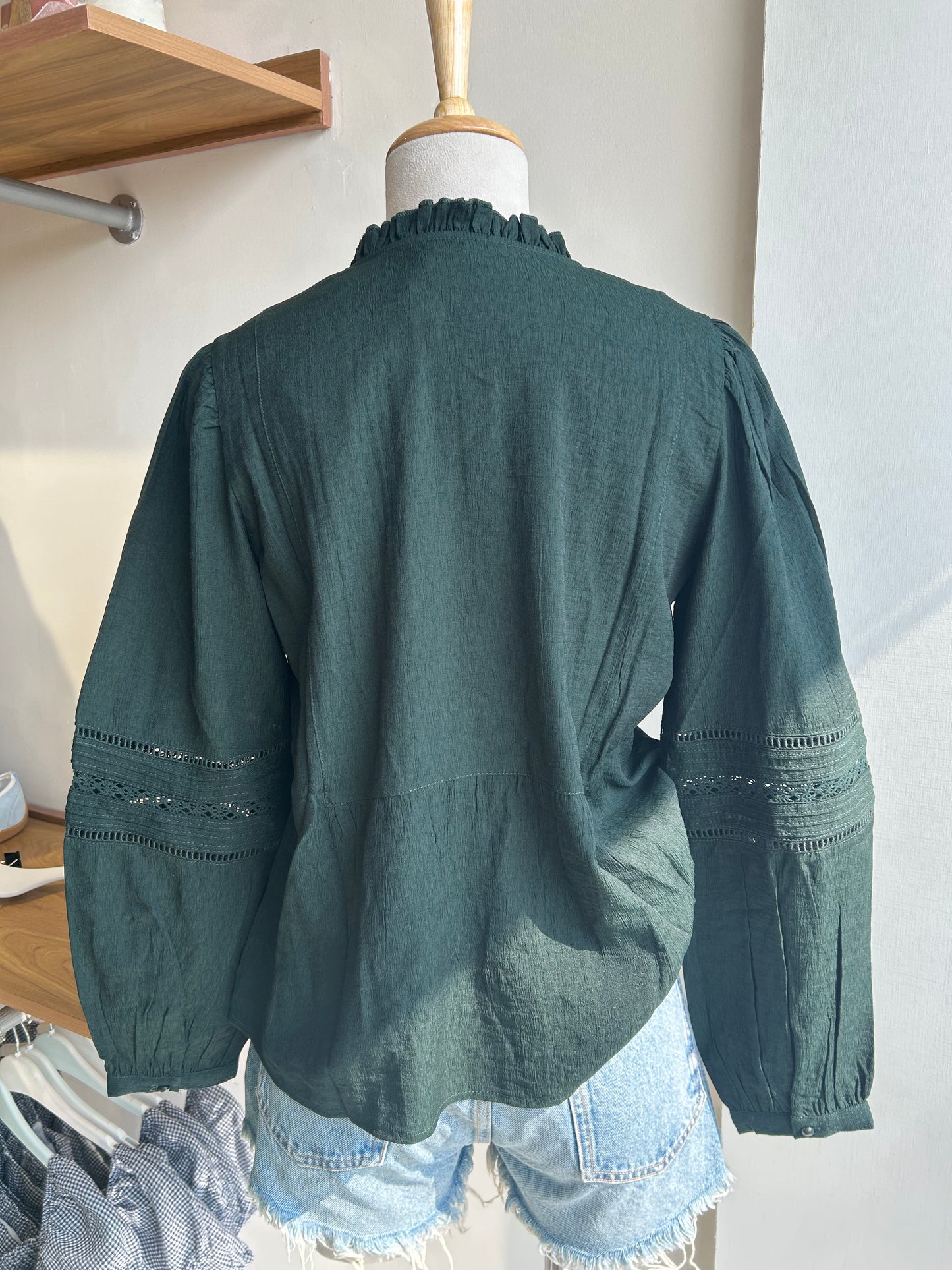 Zara green shirt with lace trim