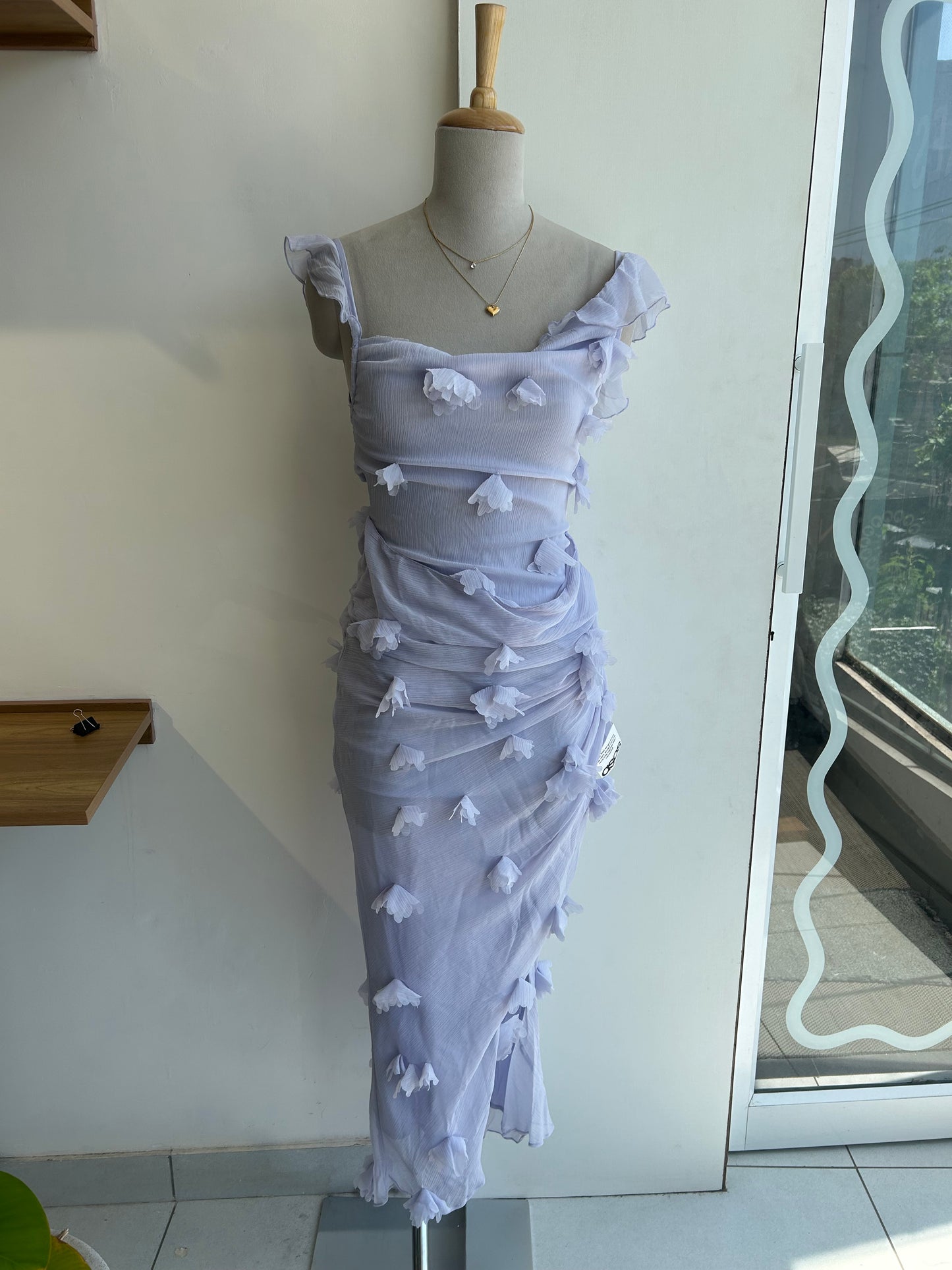 ASOS Flower Draped Ruffle Sleeve Dress