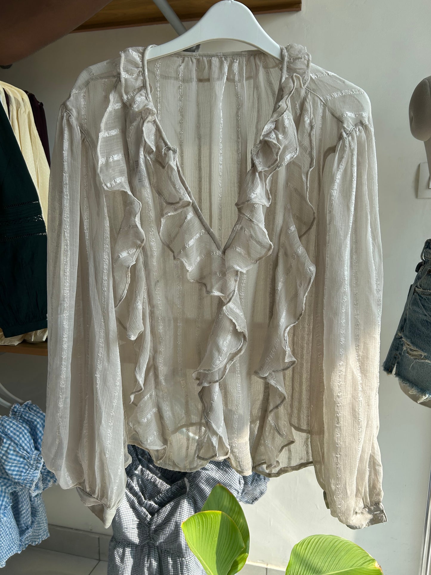 Sheer long sleeve ruffle top