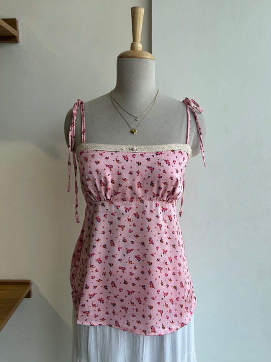 Satin pink floral top