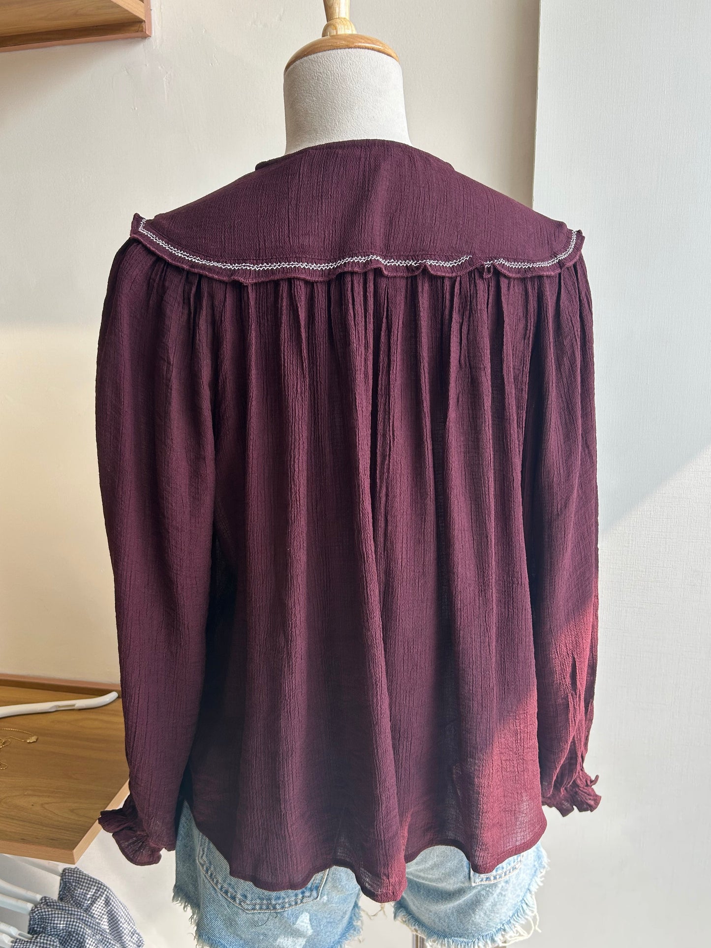 Zara burgundy embroidered blouse with beading