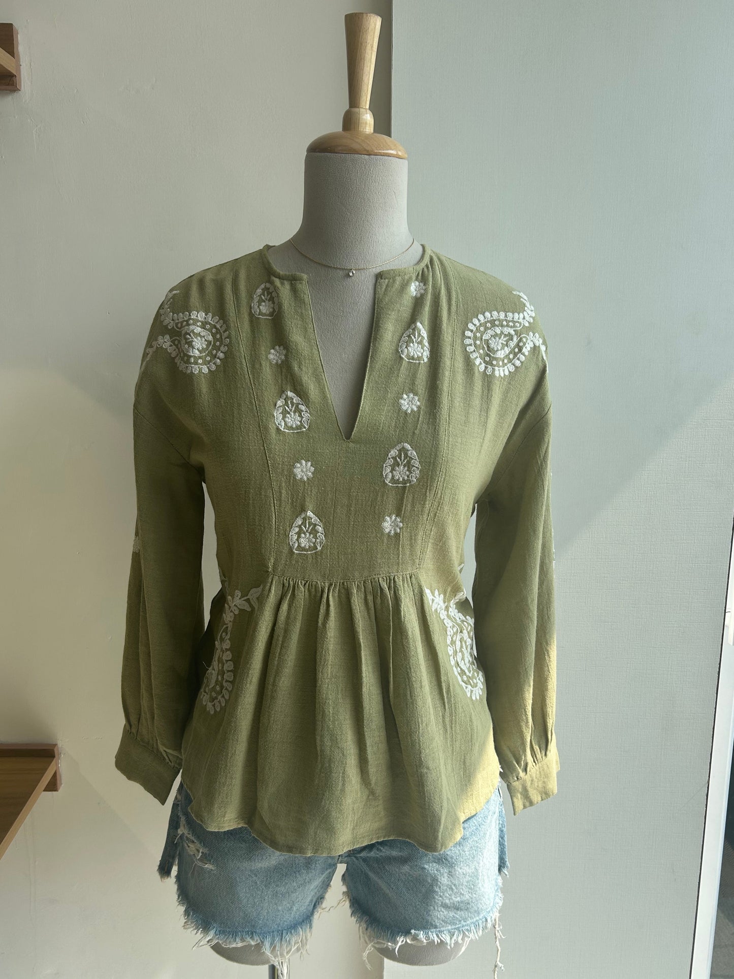 Zara green embroidered top