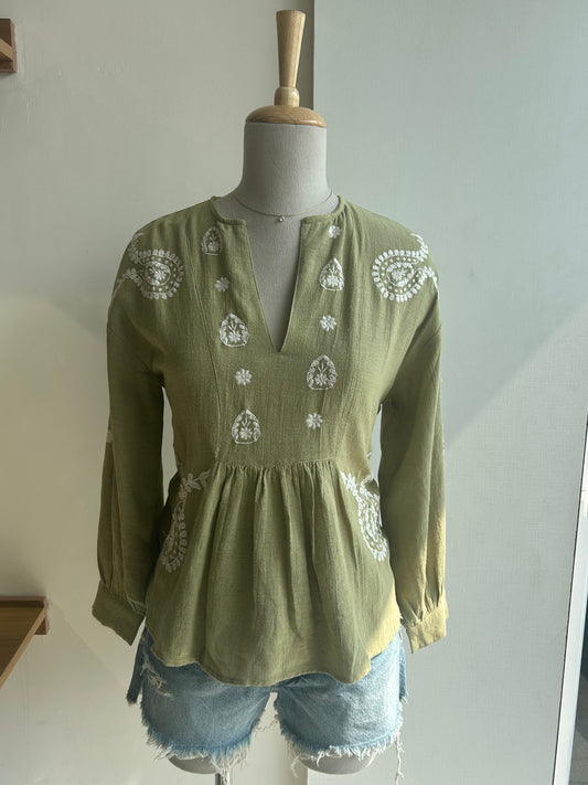 Zara green embroidered top