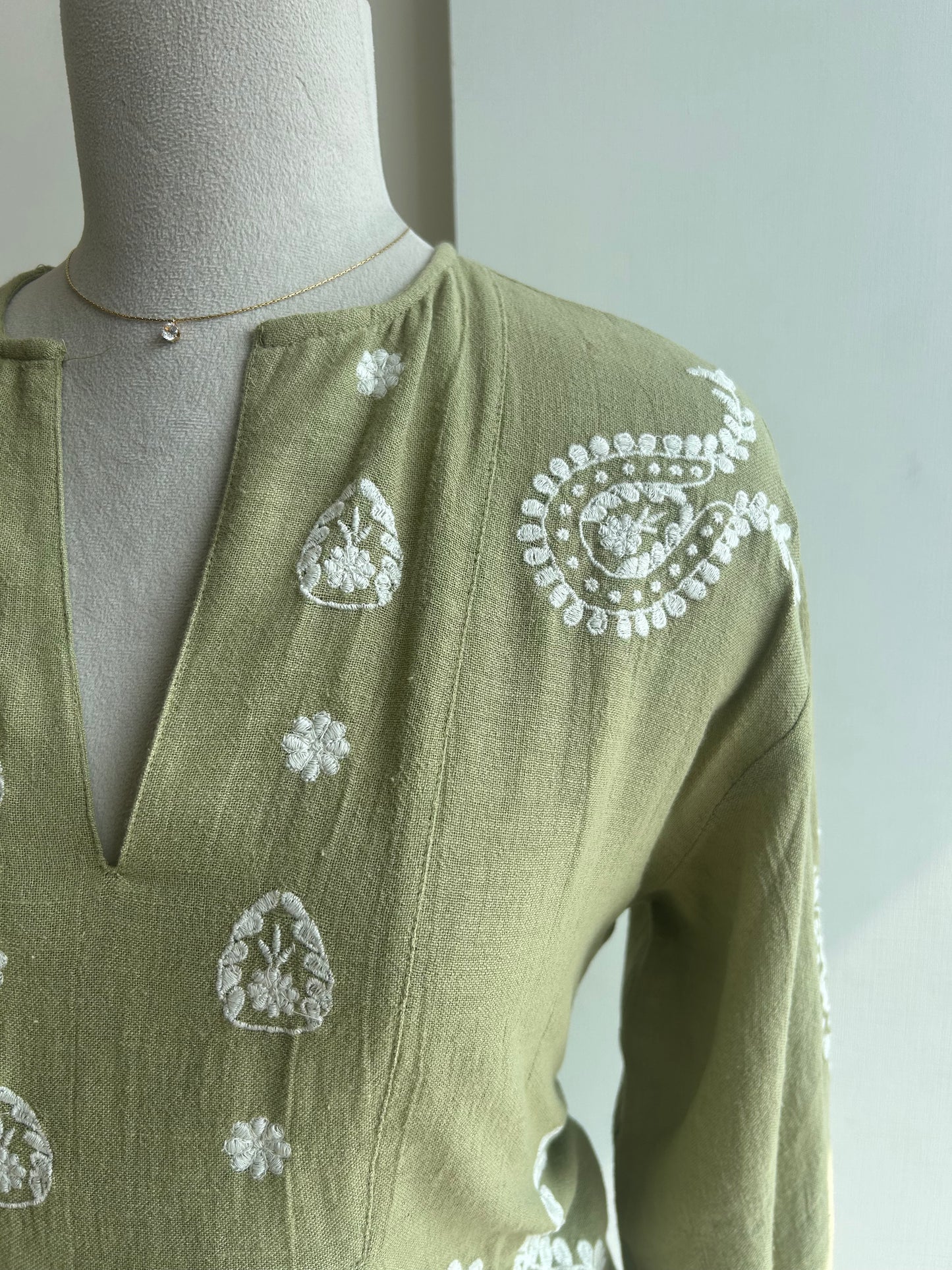 Zara green embroidered top