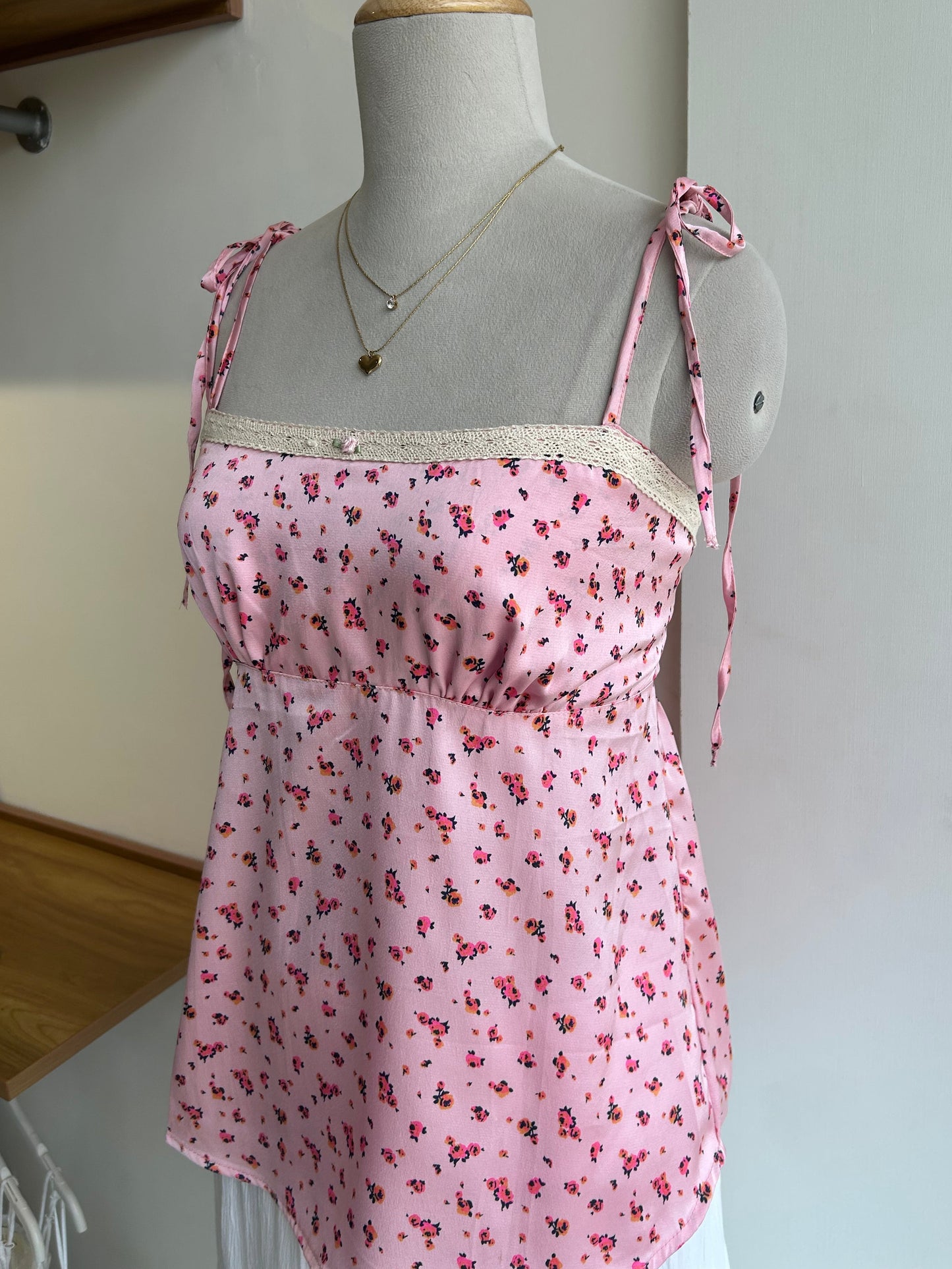 Satin pink floral top