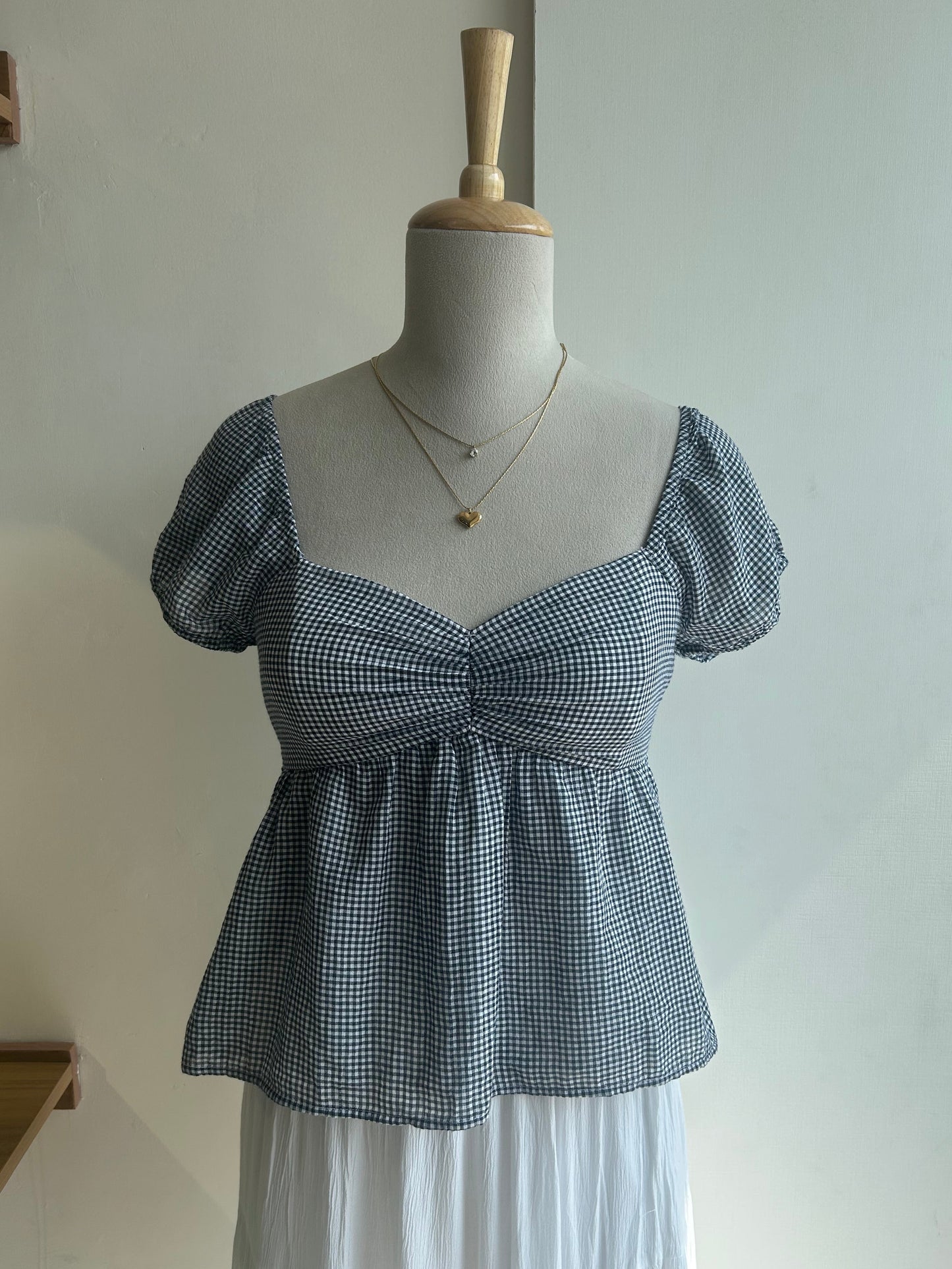 Black check peplum top