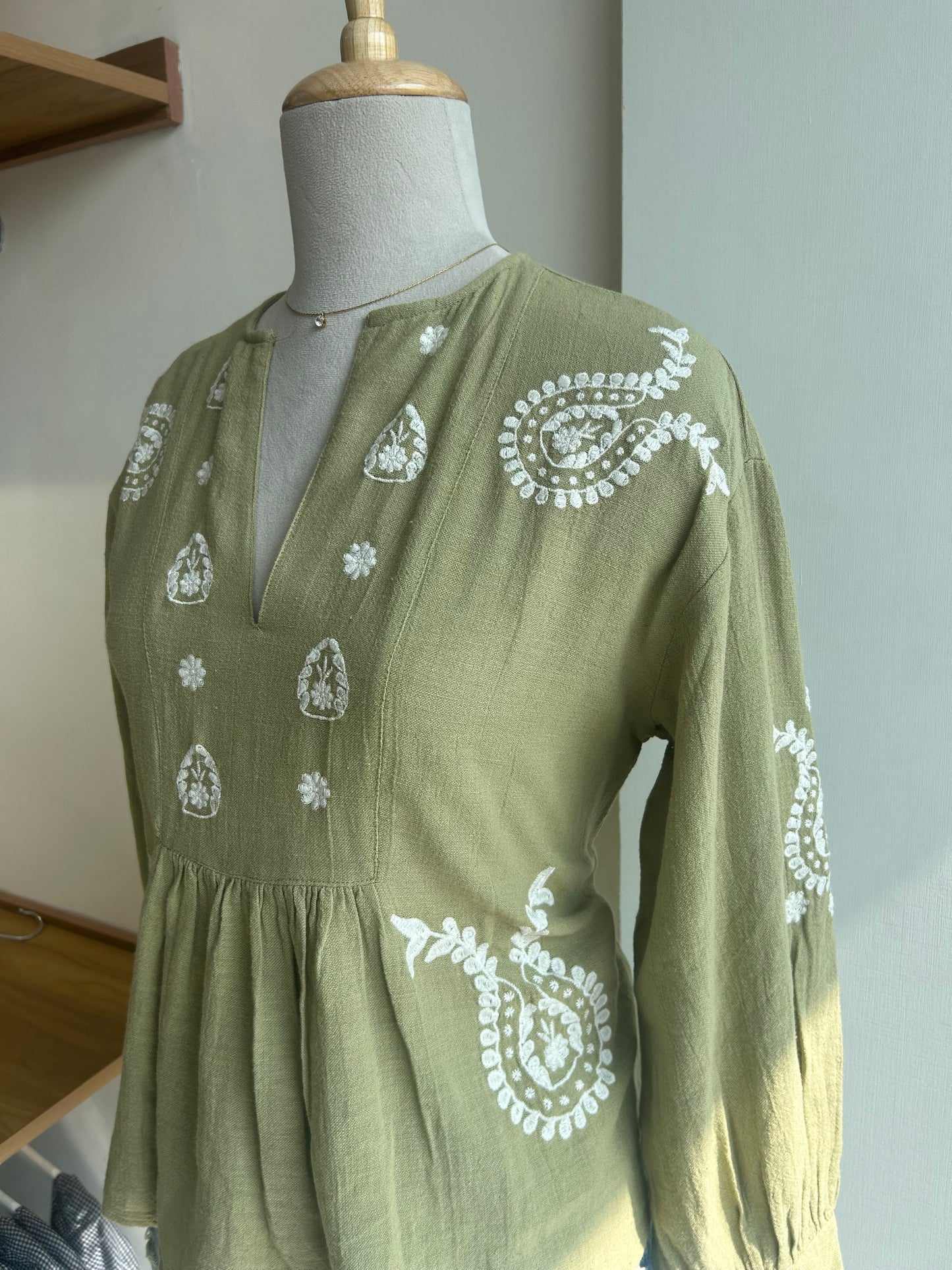 Zara green embroidered top