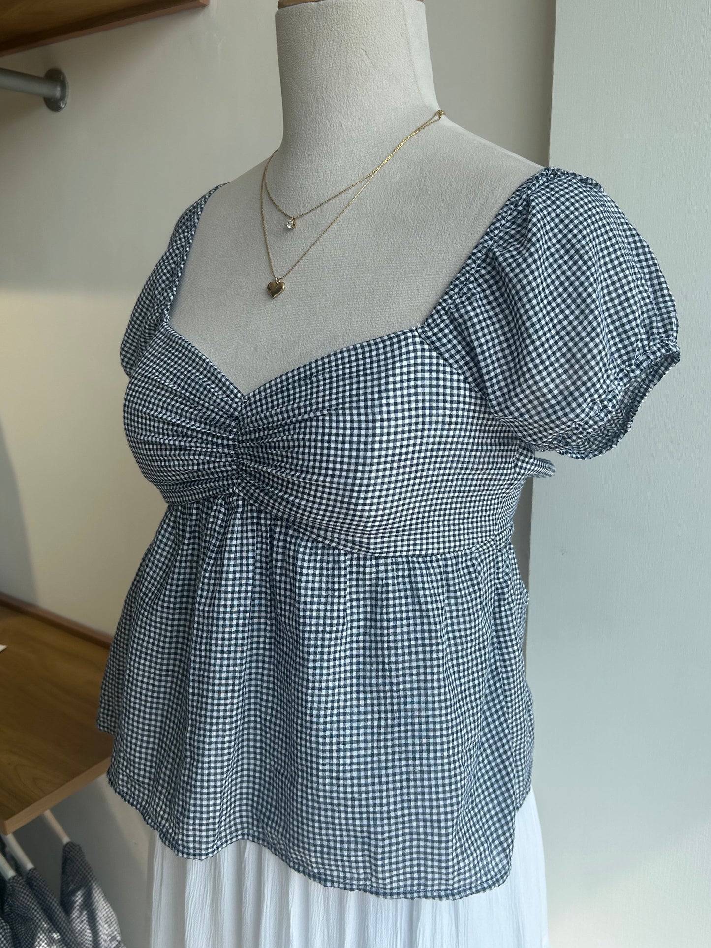 Black check peplum top