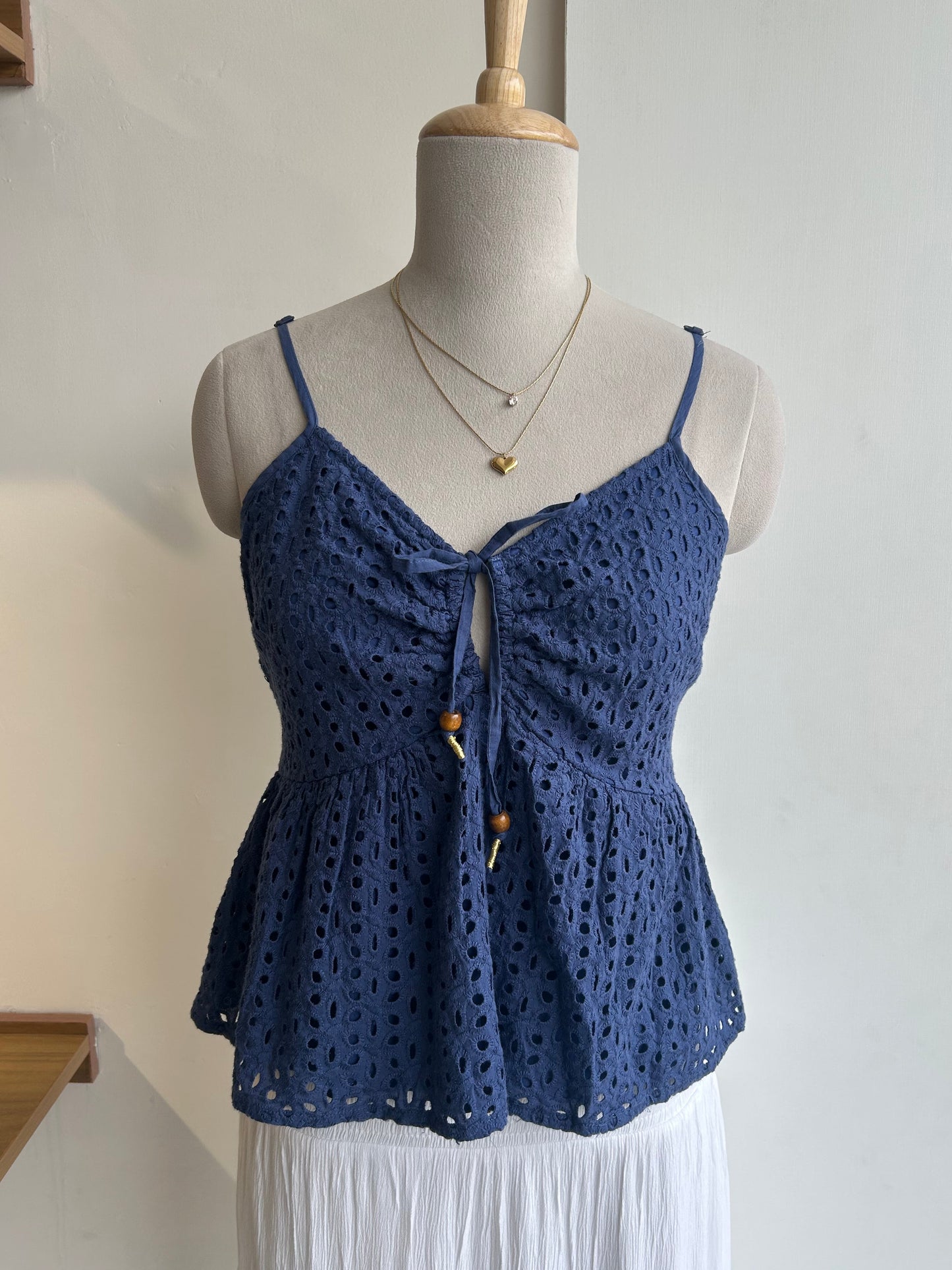 Japna navy blue eyelet top