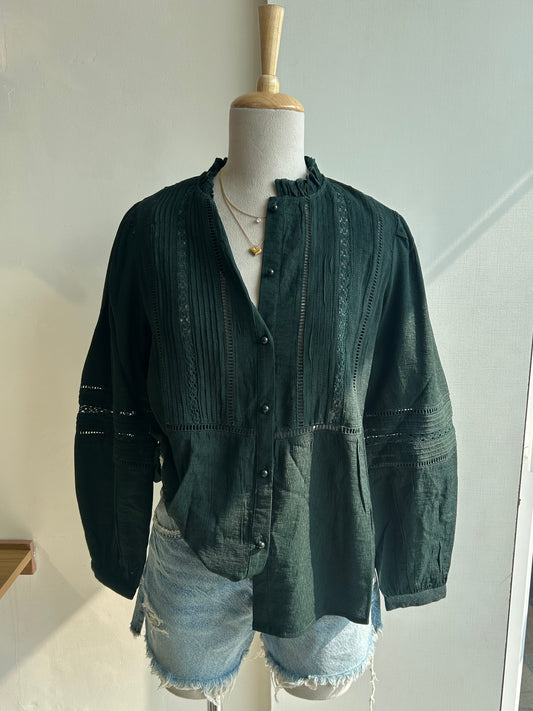 Zara green shirt with lace trim