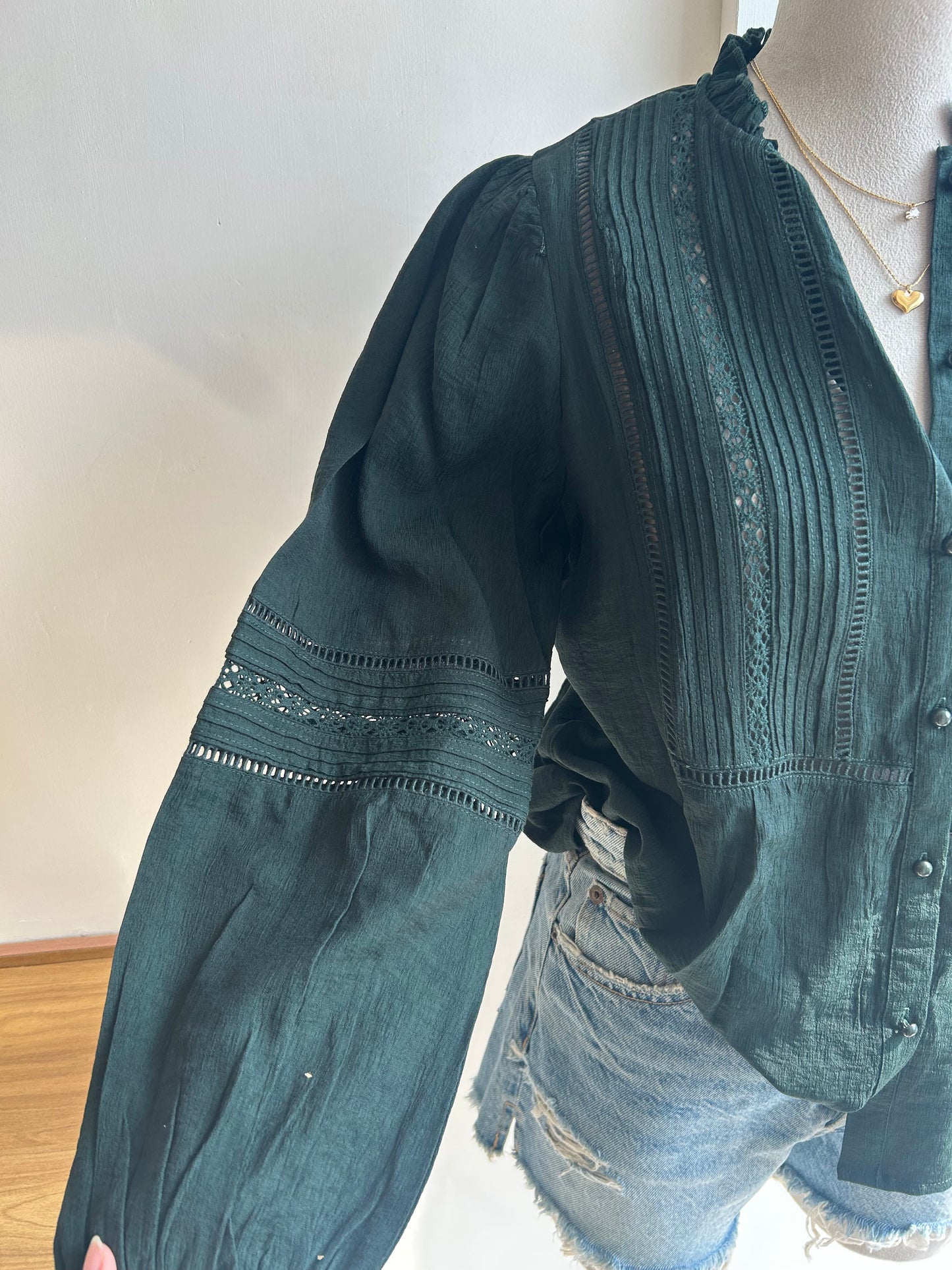Zara green shirt with lace trim