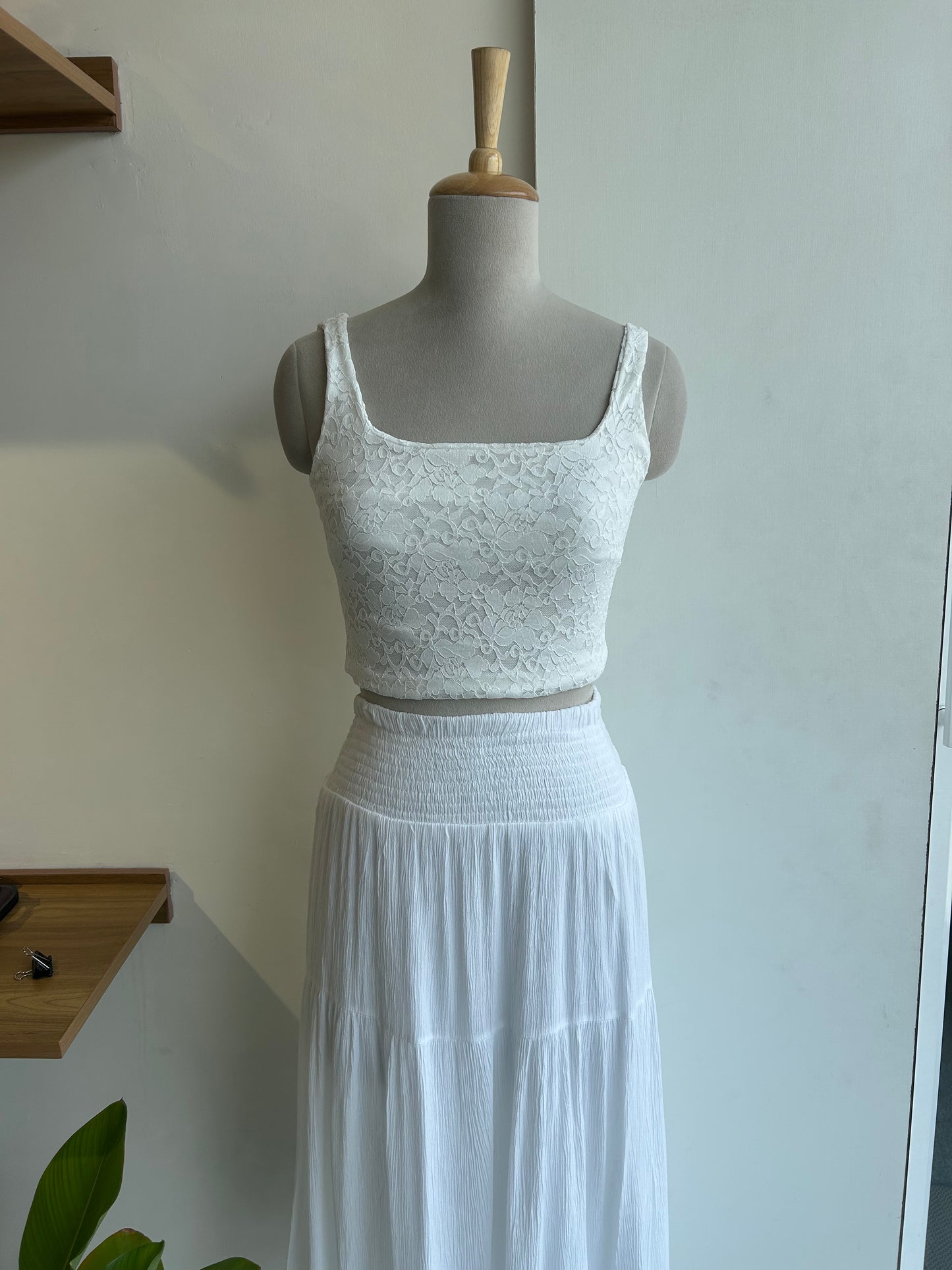 Skirt Japna White Smocked Waist