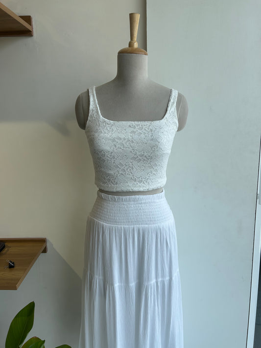 Skirt Japna White Smocked Waist