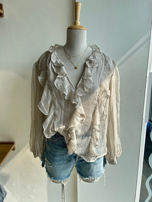 Sheer long sleeve ruffle top