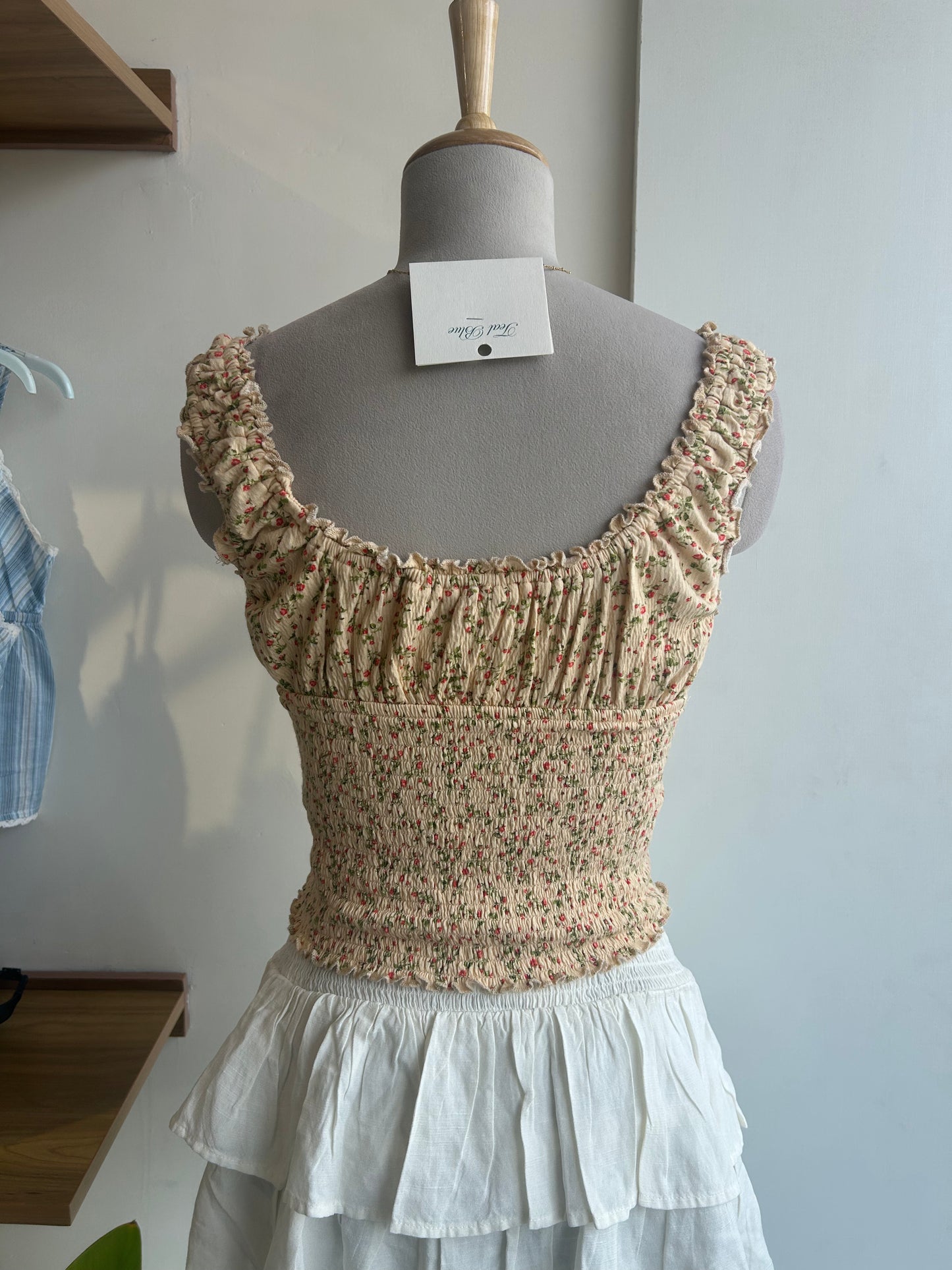 Floral yellow Smocked Waist Top