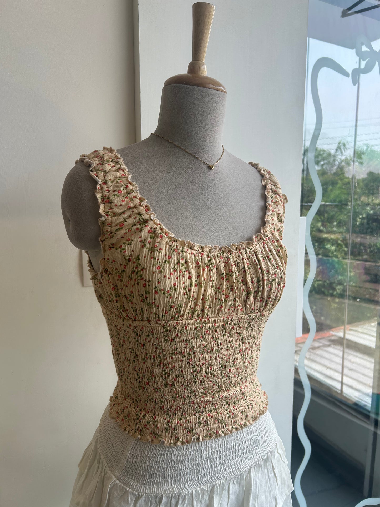Floral yellow Smocked Waist Top