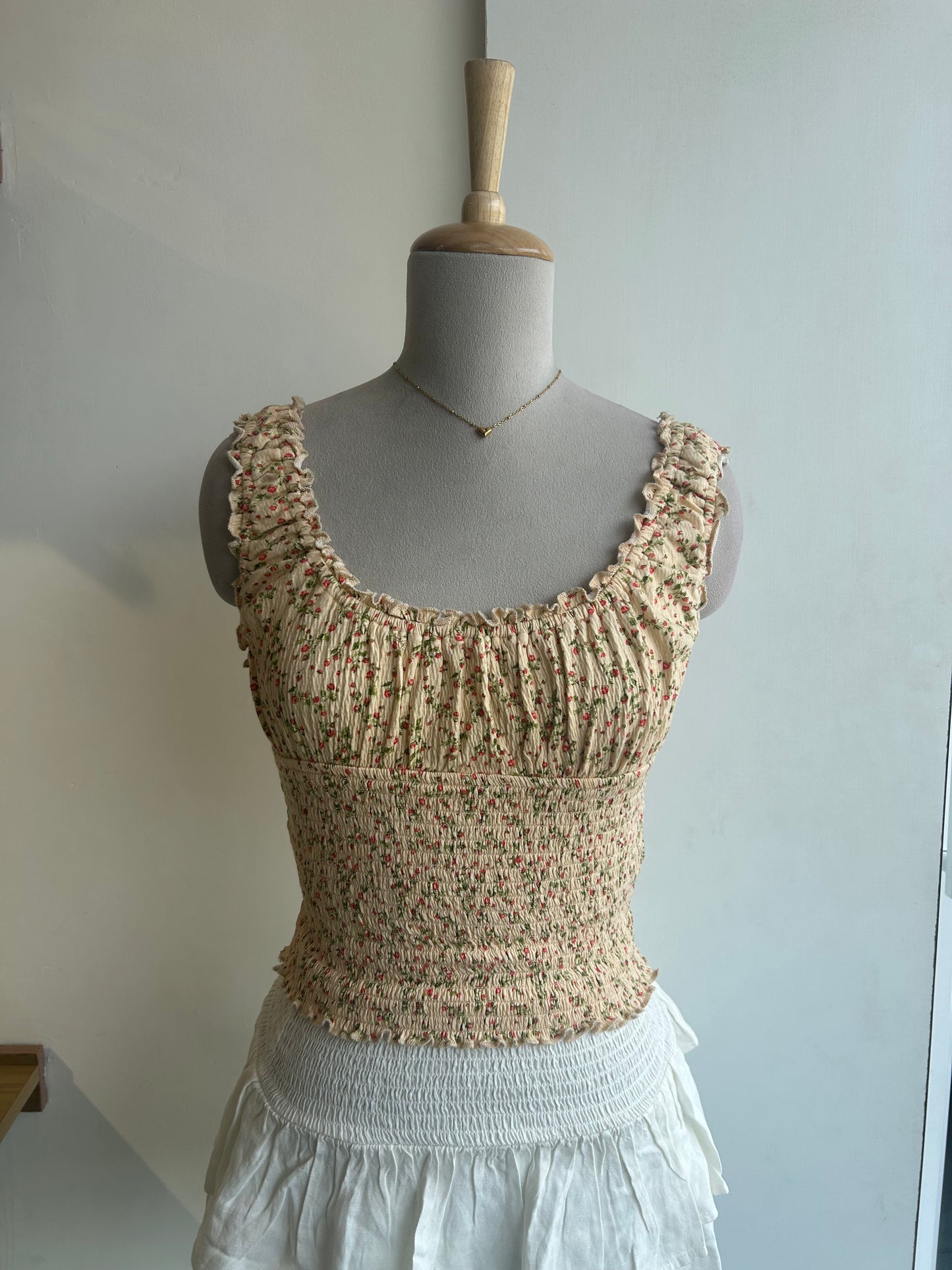 Floral yellow Smocked Waist Top