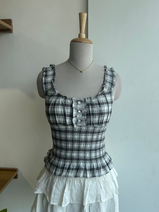 Smocked Waist Check Top