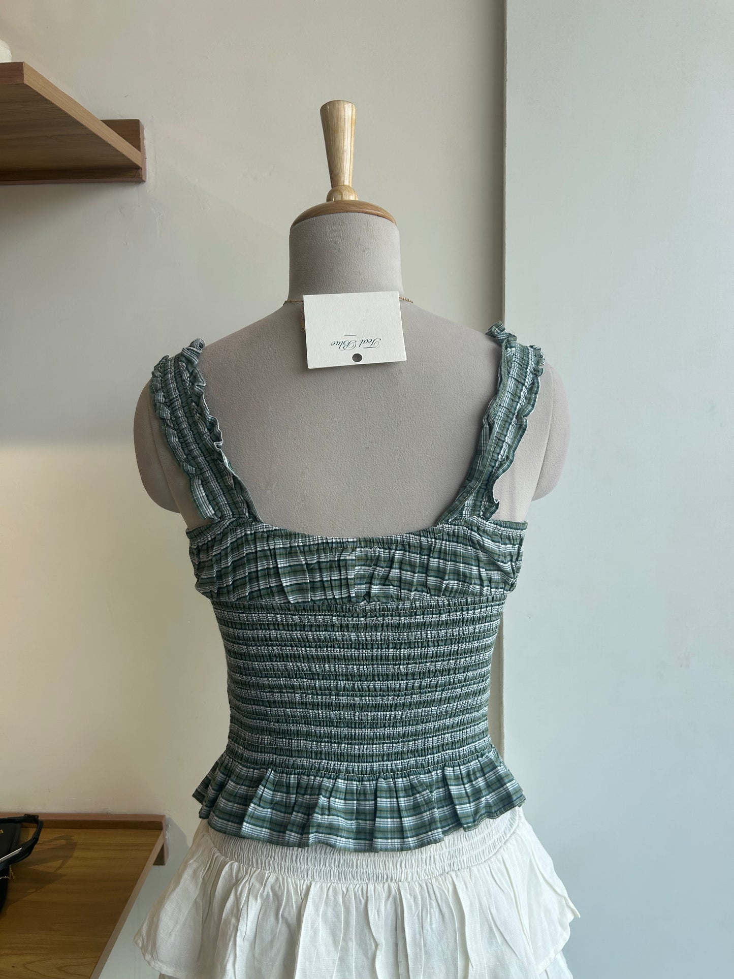 Smocked Waist Check Top