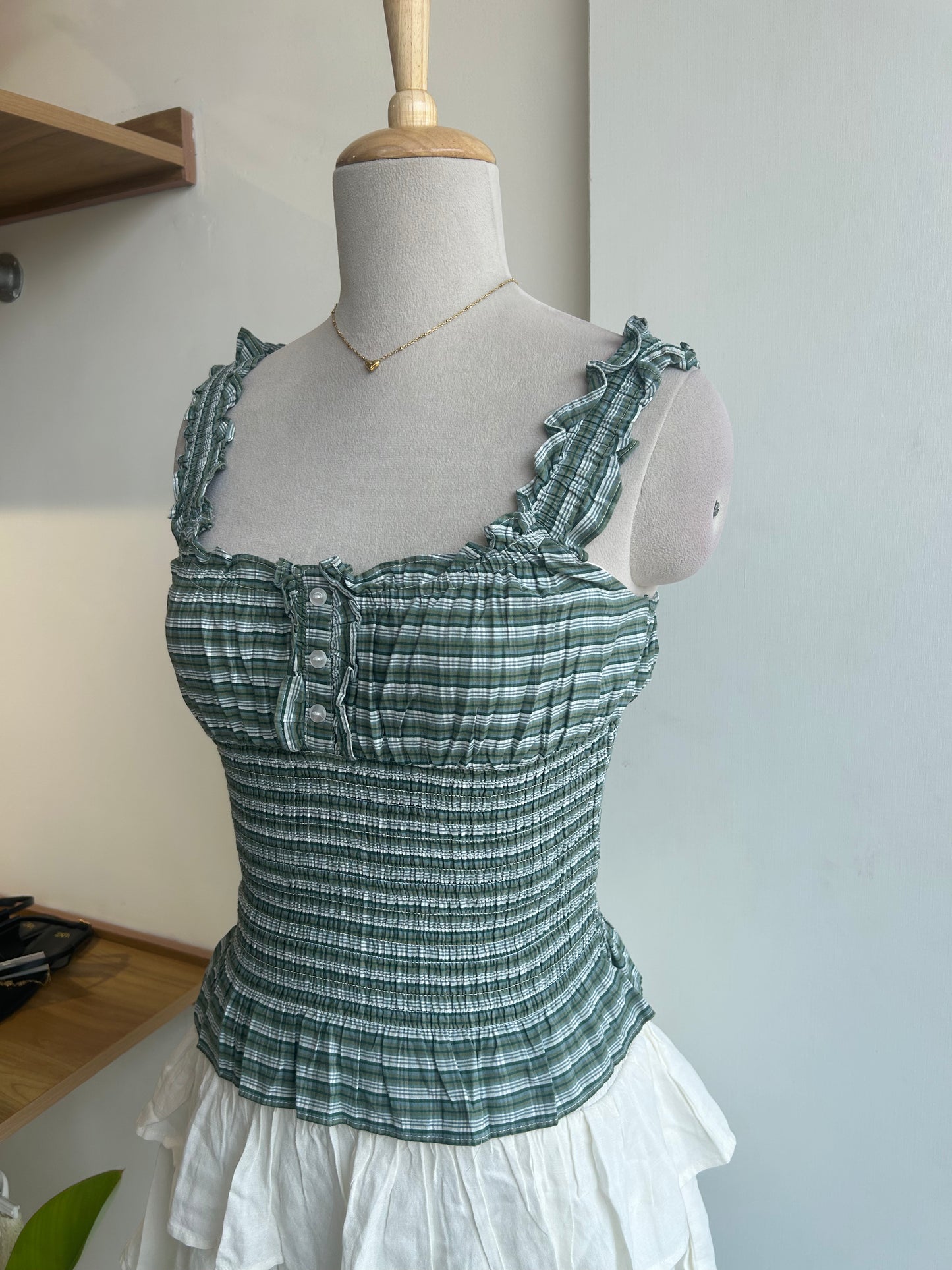 Smocked Waist Check Top