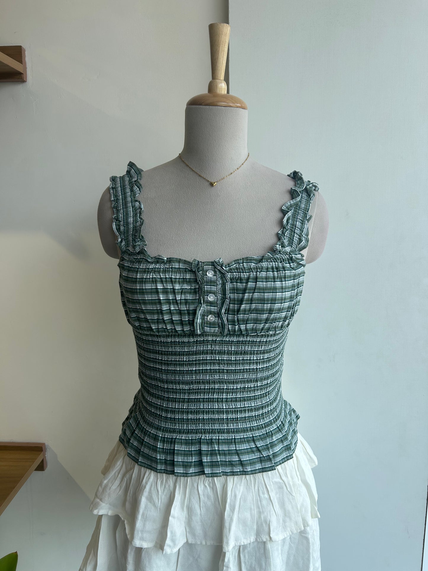 Smocked Waist Check Top