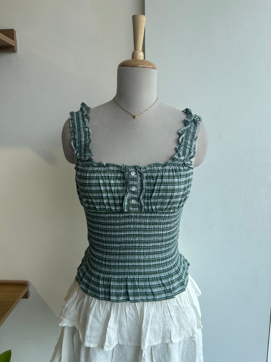 Smocked Waist Check Top