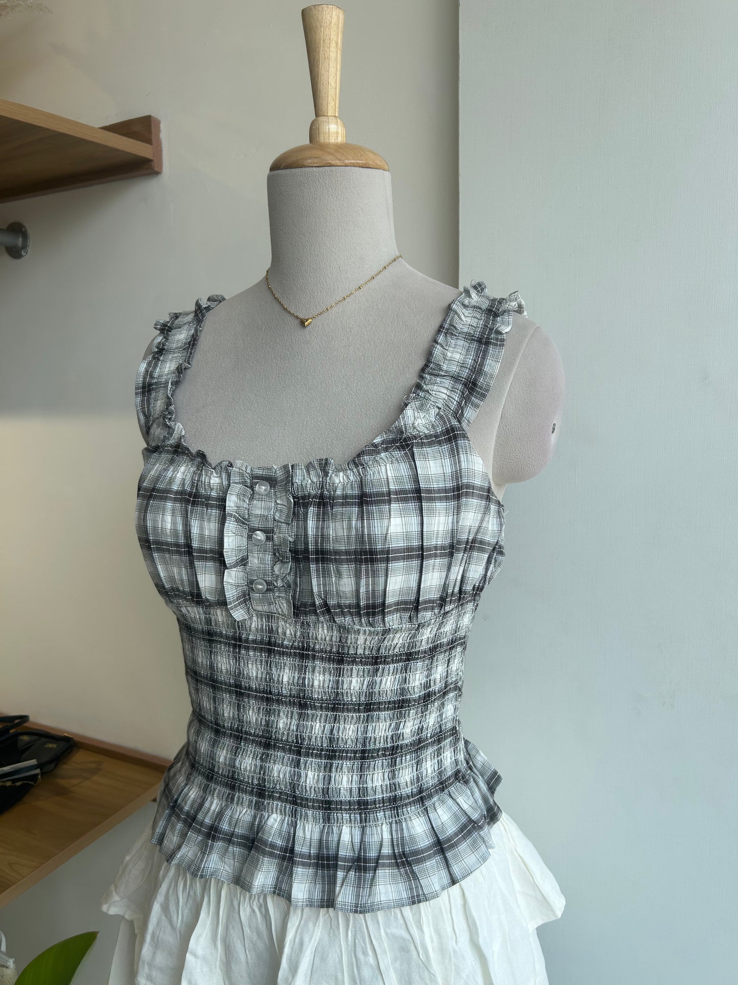 Smocked Waist Check Top