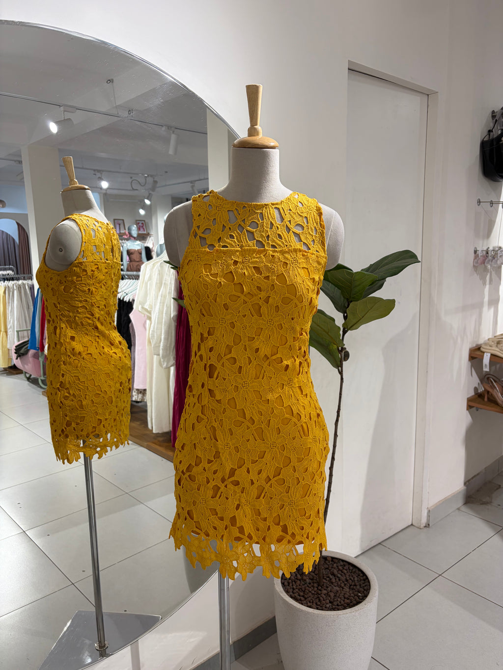 Yellow Crochet Short Dress