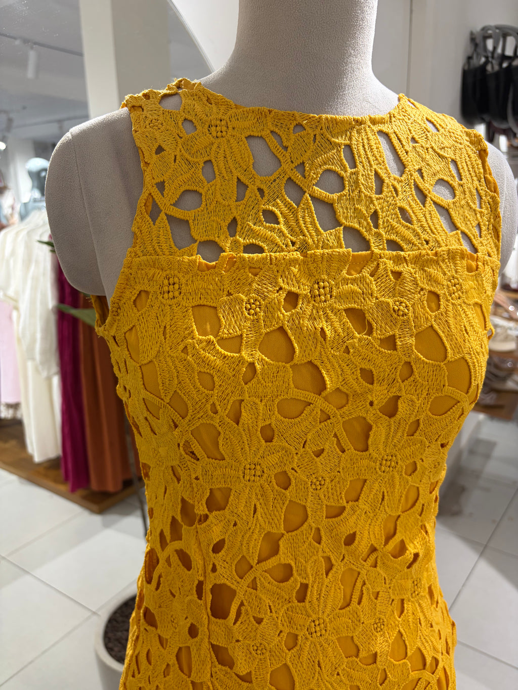 Yellow Crochet Short Dress