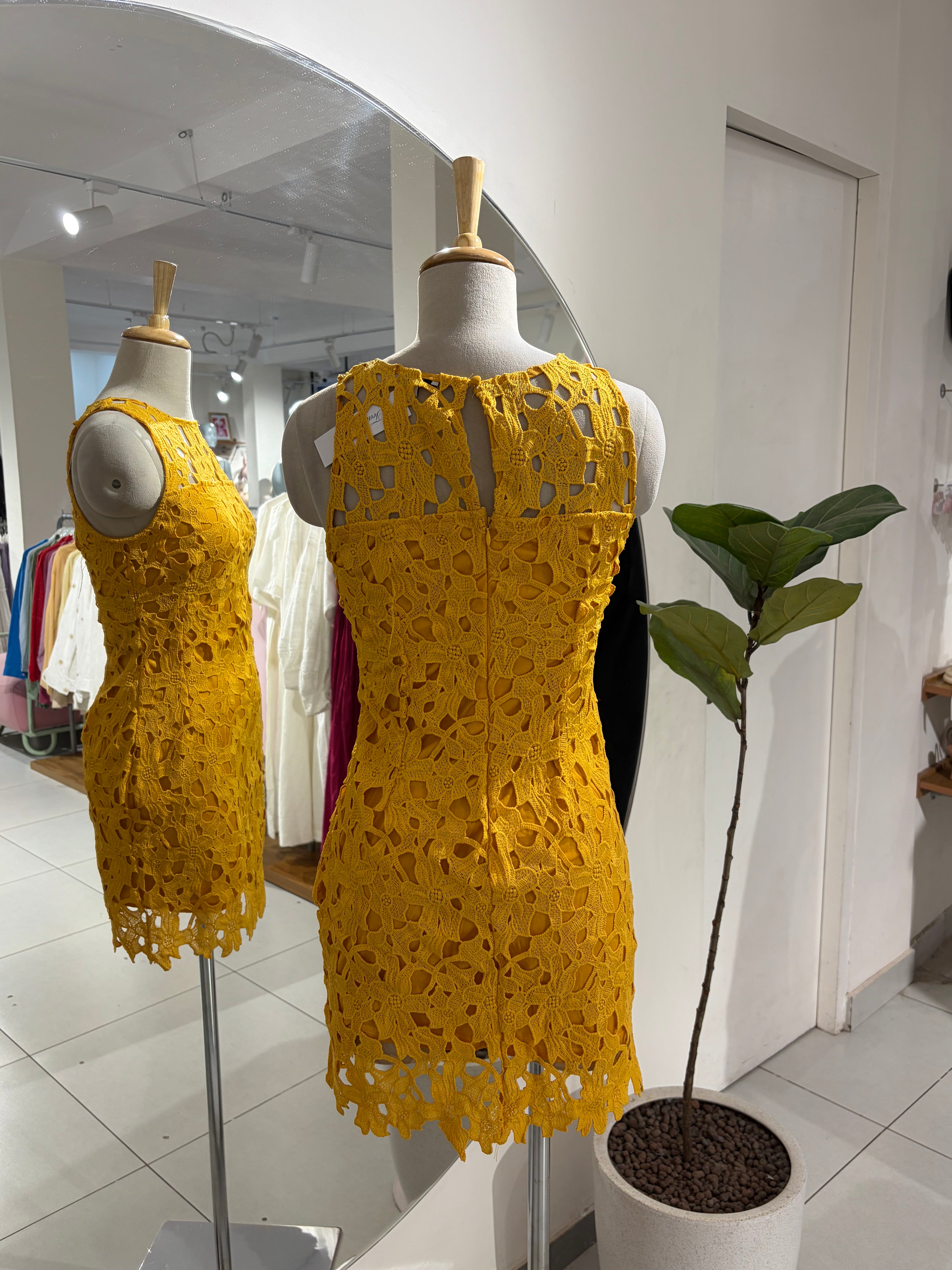 Yellow Crochet Short Dress