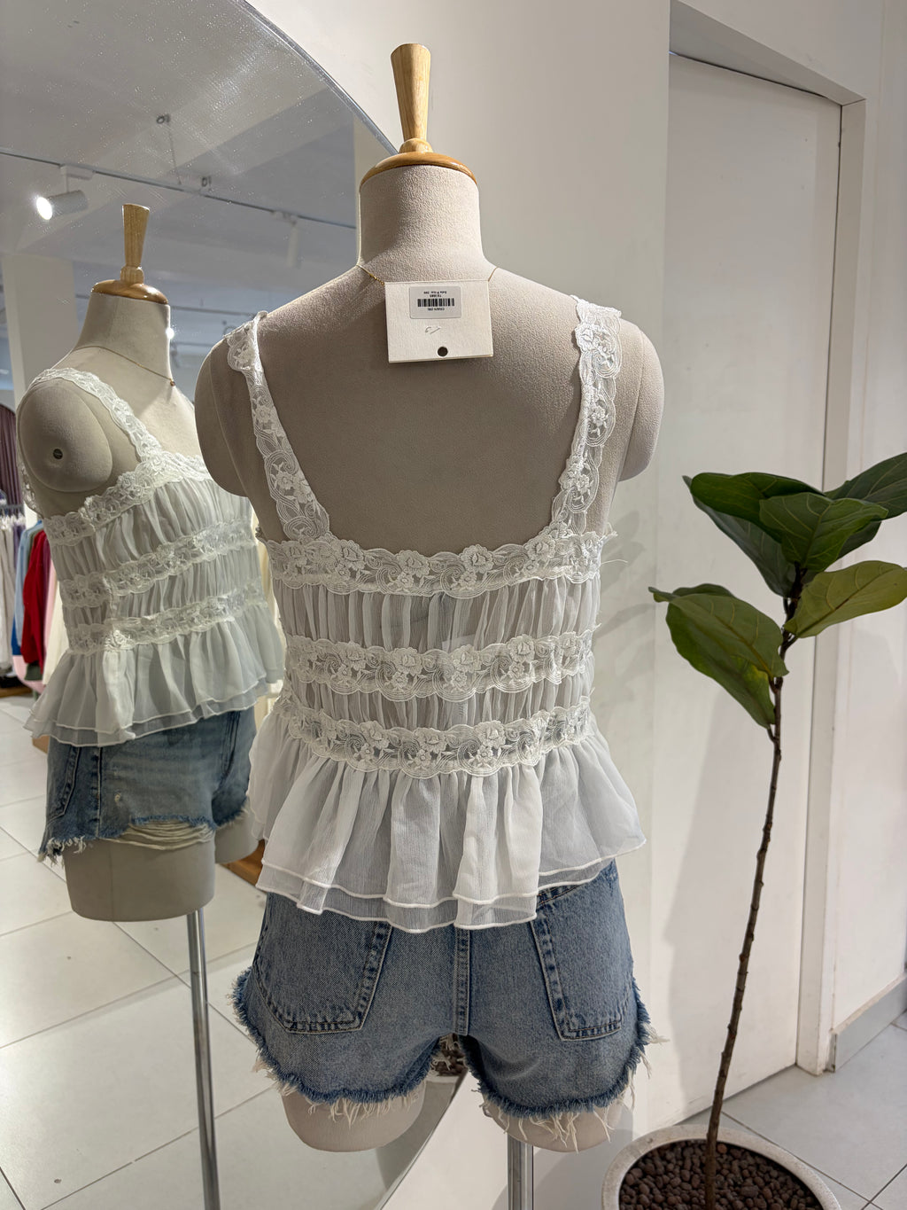 Anthropologie Shirred Lace Tank
