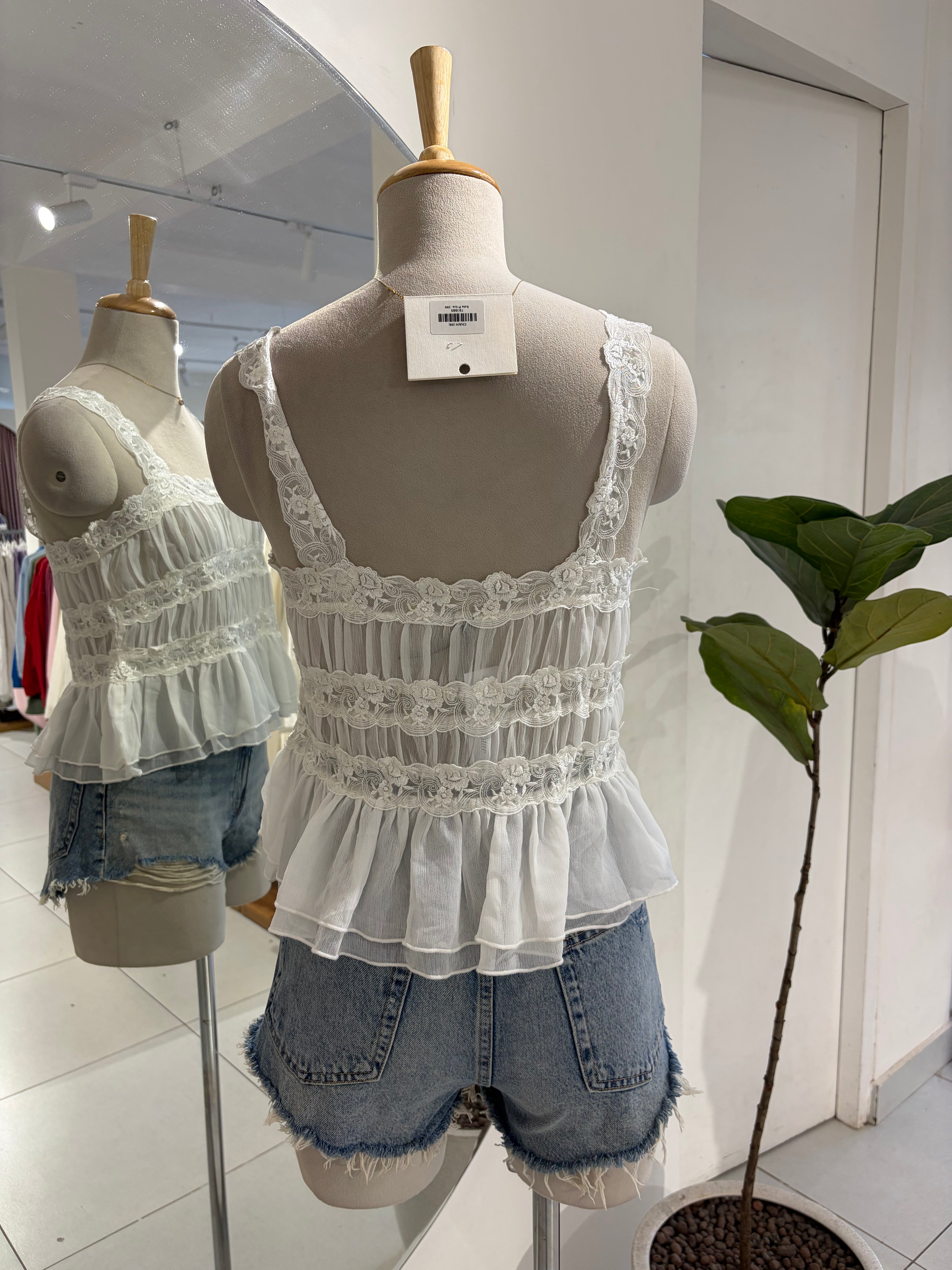 Anthropologie Shirred Lace Tank