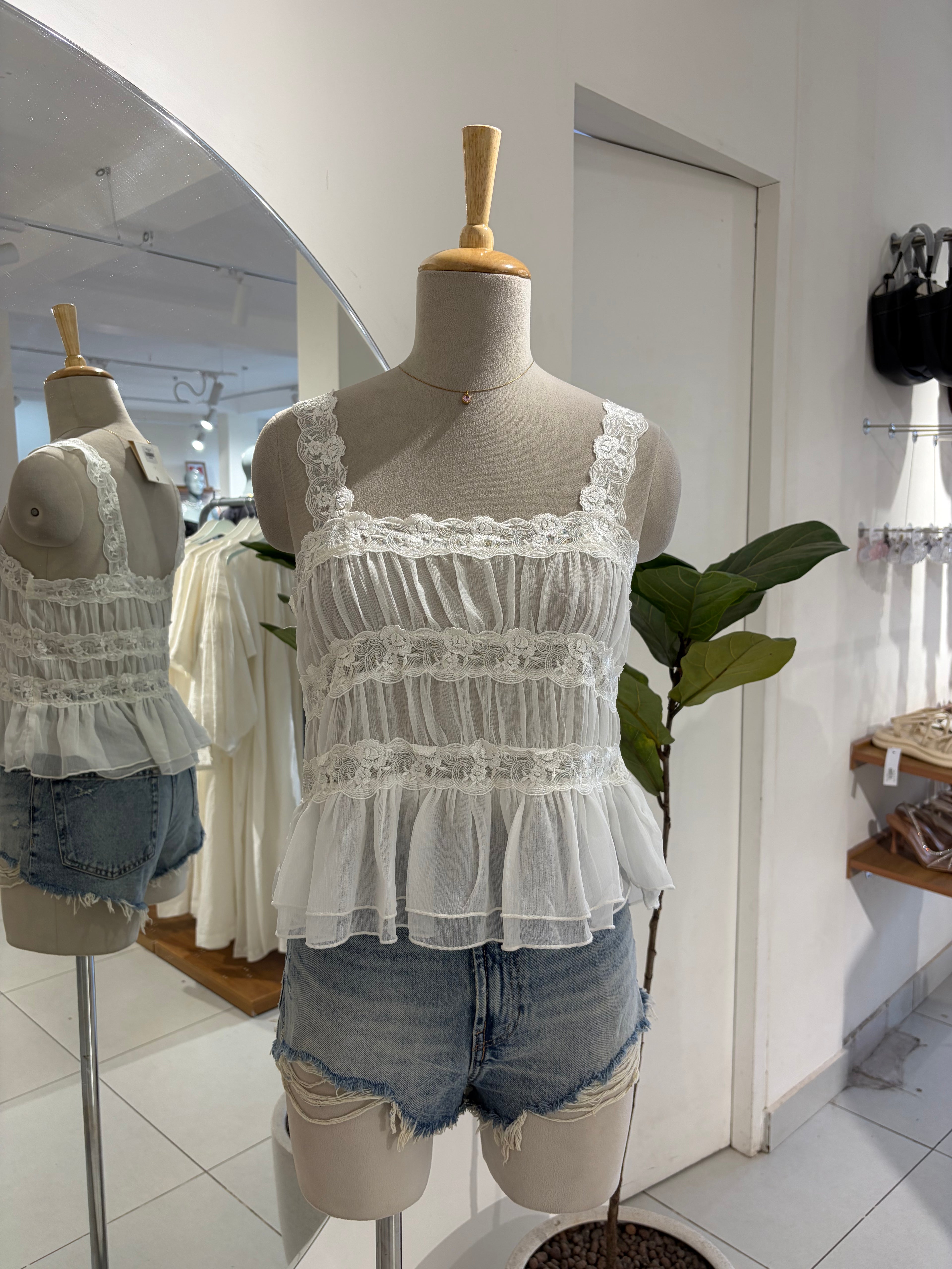Anthropologie Shirred Lace Tank