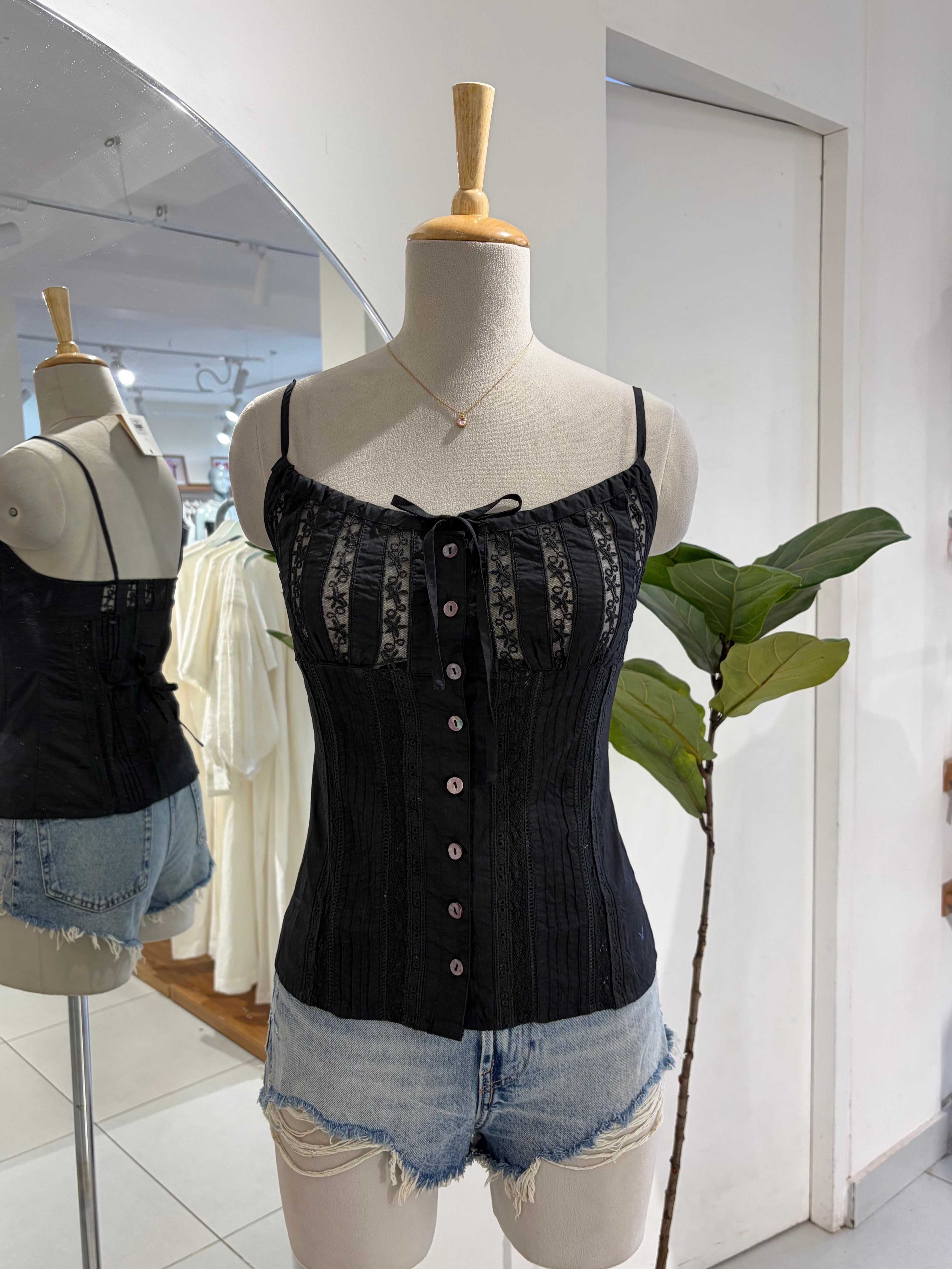 Black Embroidered Cotton Top