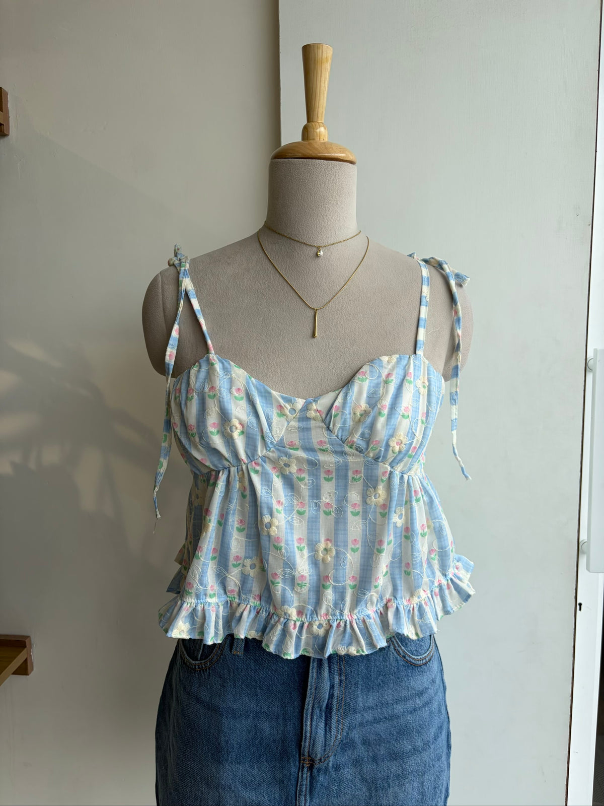 Blue Floral Bustier Top