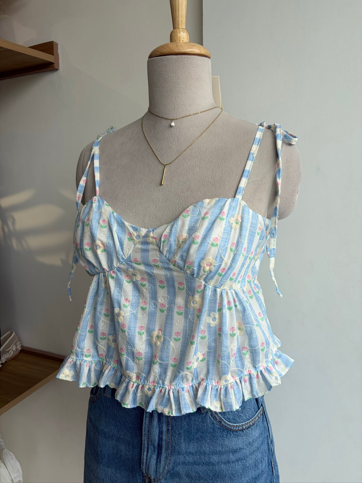 Blue Floral Bustier Top