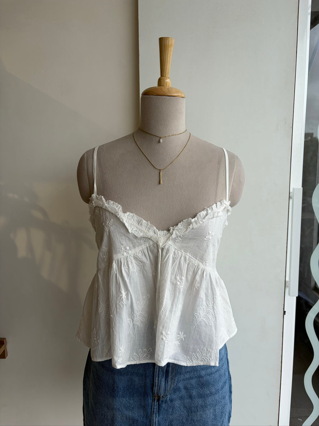 ZARA Embroidered Noodle Sleeve Top