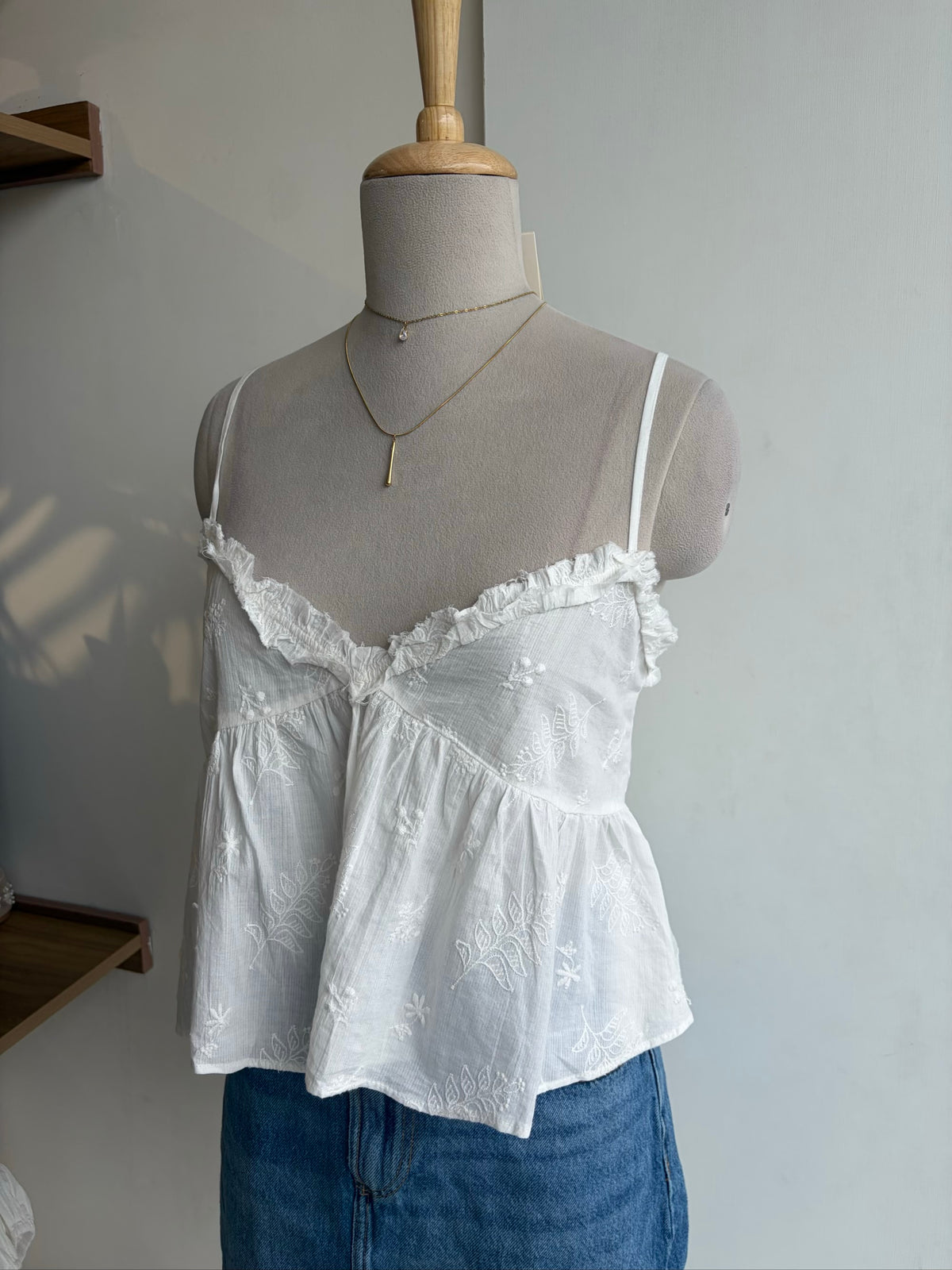 ZARA Embroidered Noodle Sleeve Top