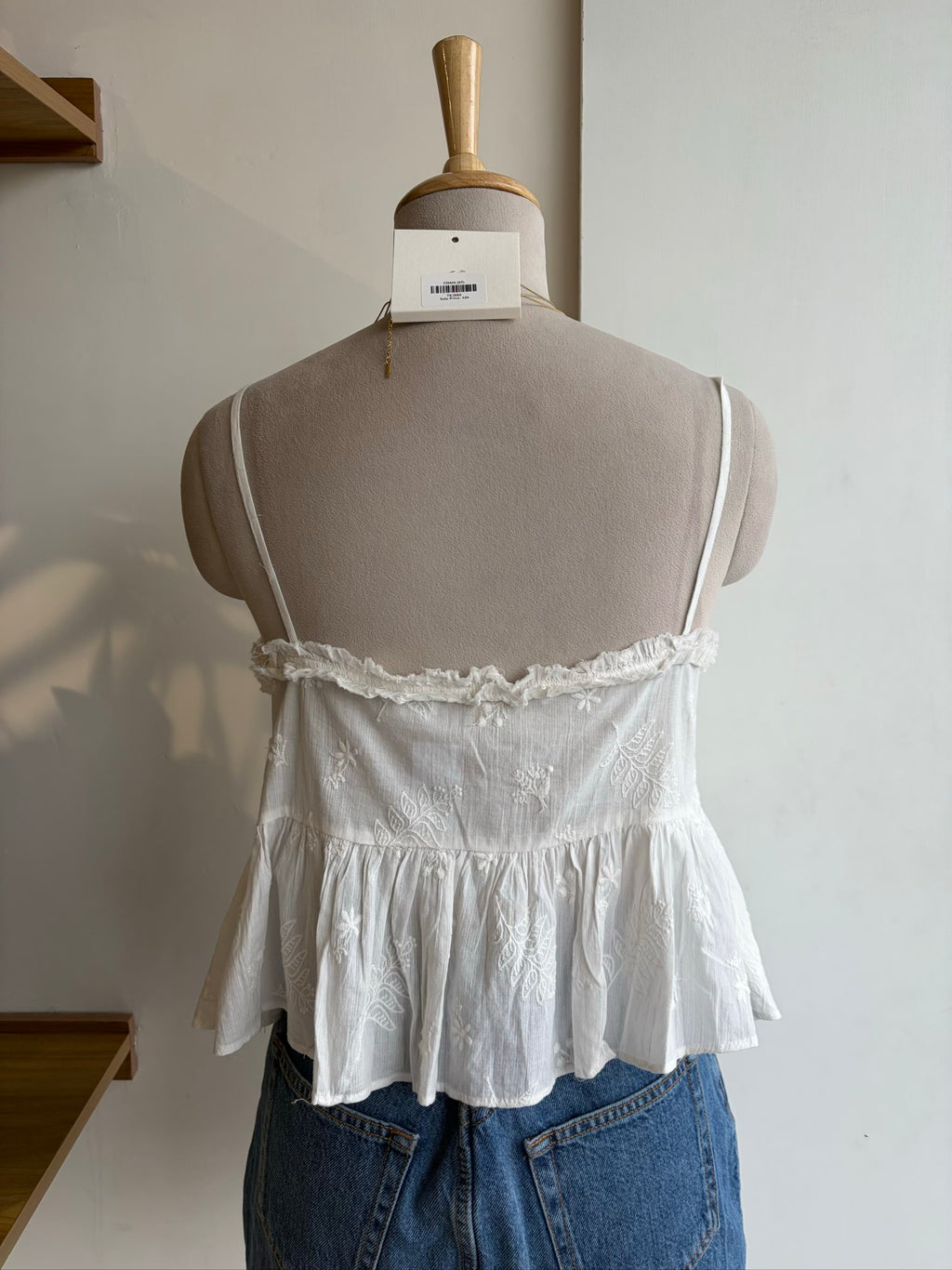 ZARA Embroidered Noodle Sleeve Top