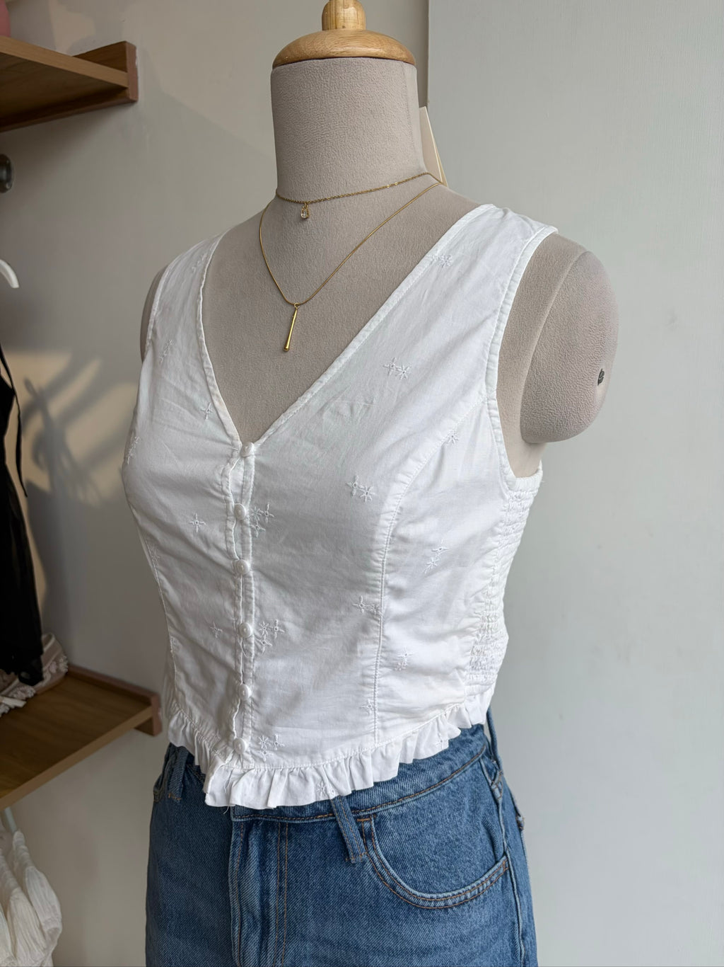 White Front Button Corset Style Top