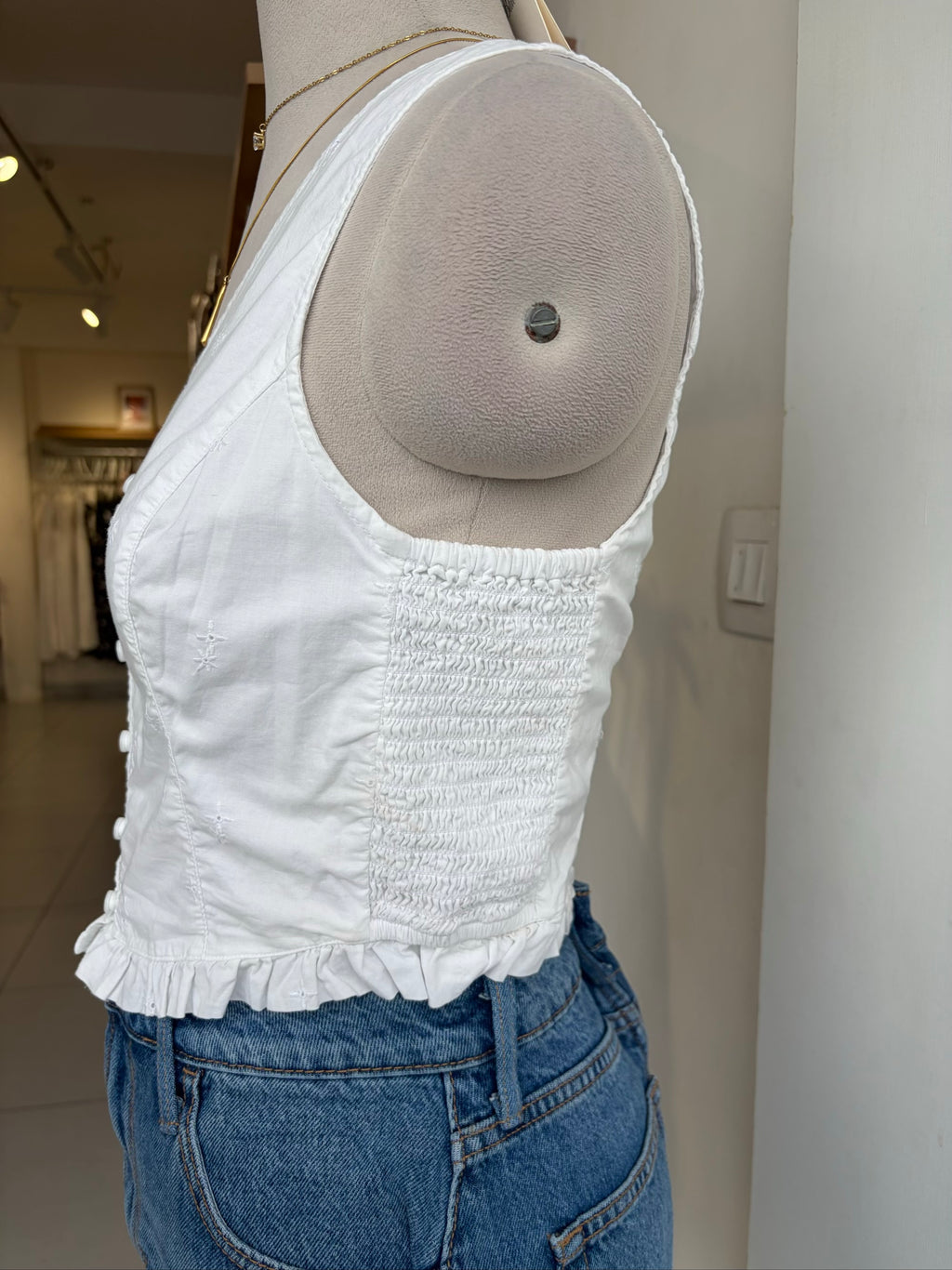 White Front Button Corset Style Top