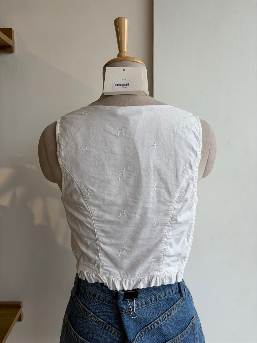White Front Button Corset Style Top