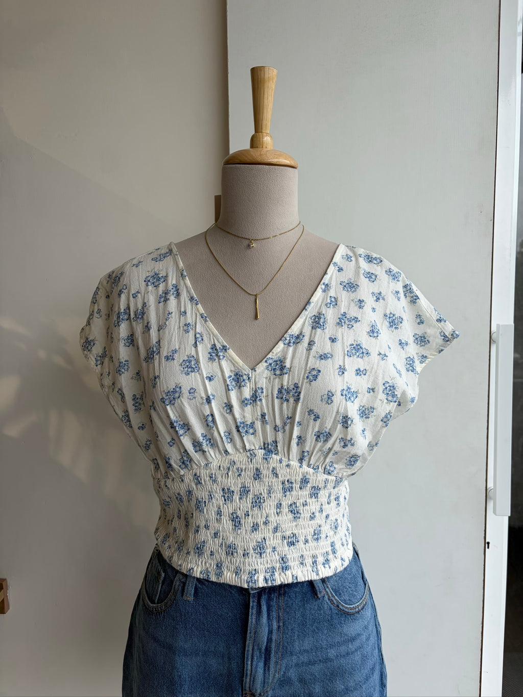Smocked Waist Floral Print Top